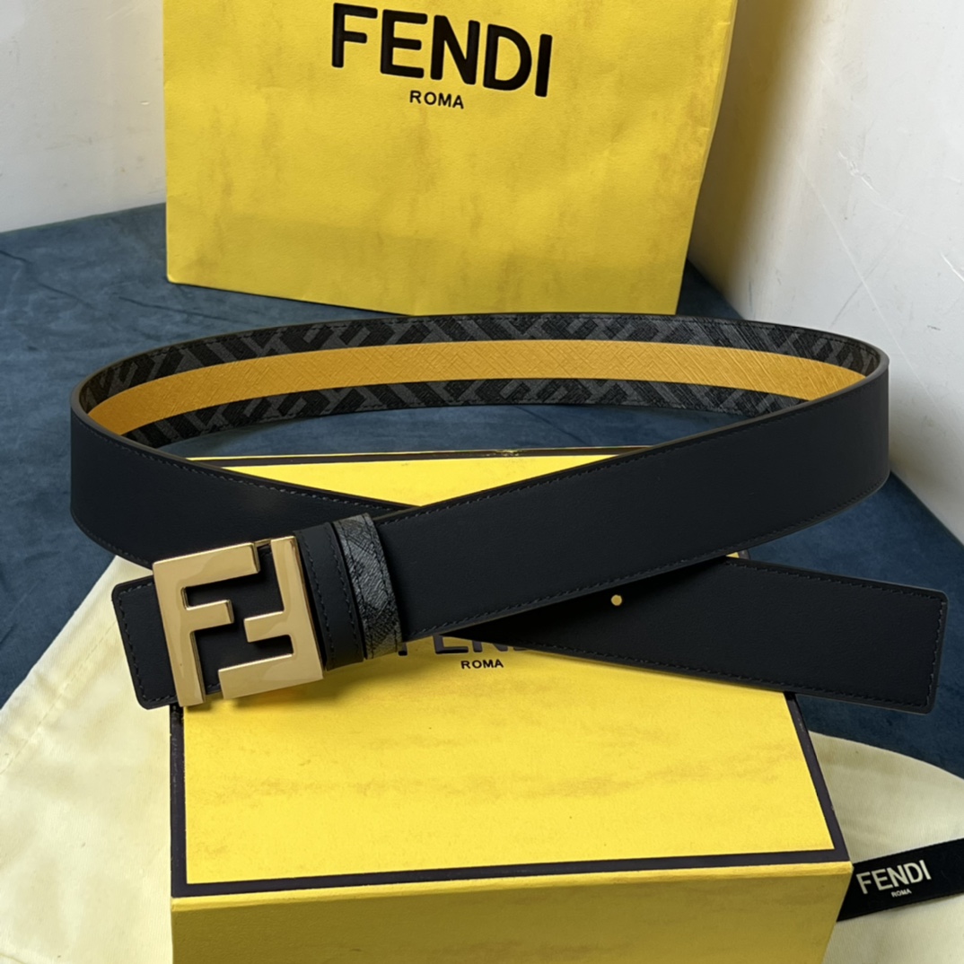 Fendi Reversible Black Leather Belt  - DopestKickz