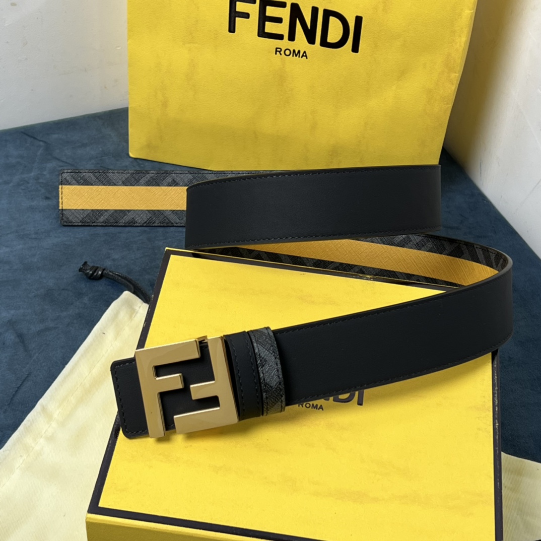 Fendi Reversible Black Leather Belt  - DopestKickz