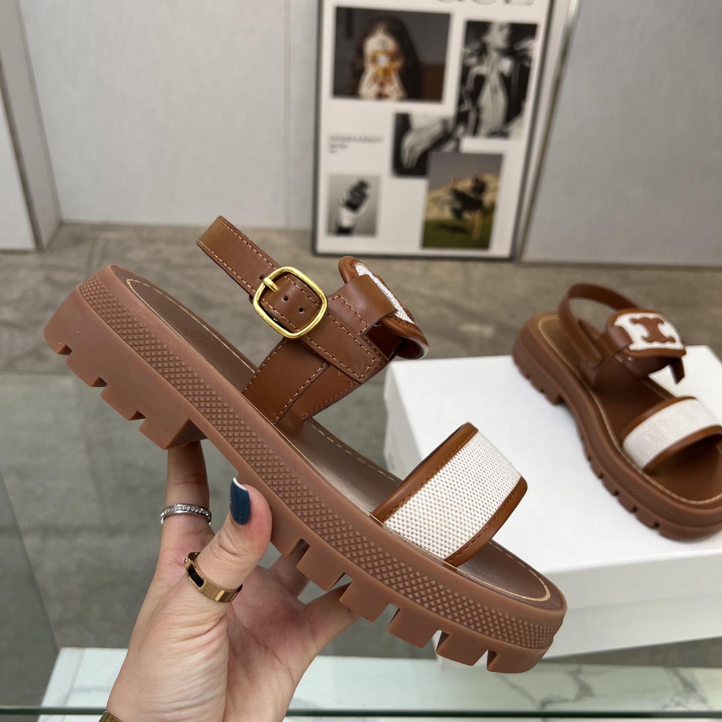 Celine Clea Triomphe Sandal In Calfskin - Vegetal Tanning & Canvas - DopestKickz