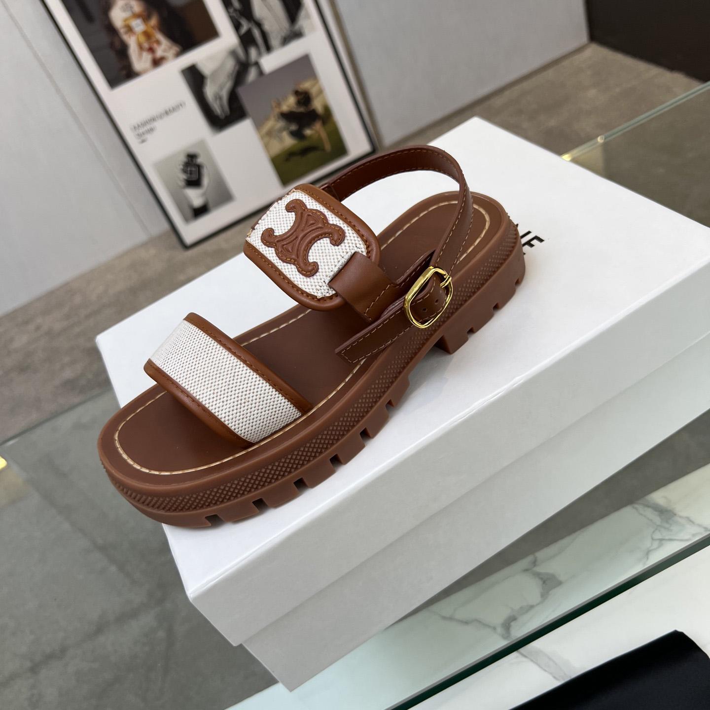 Celine Clea Triomphe Sandal In Calfskin - Vegetal Tanning & Canvas - DopestKickz