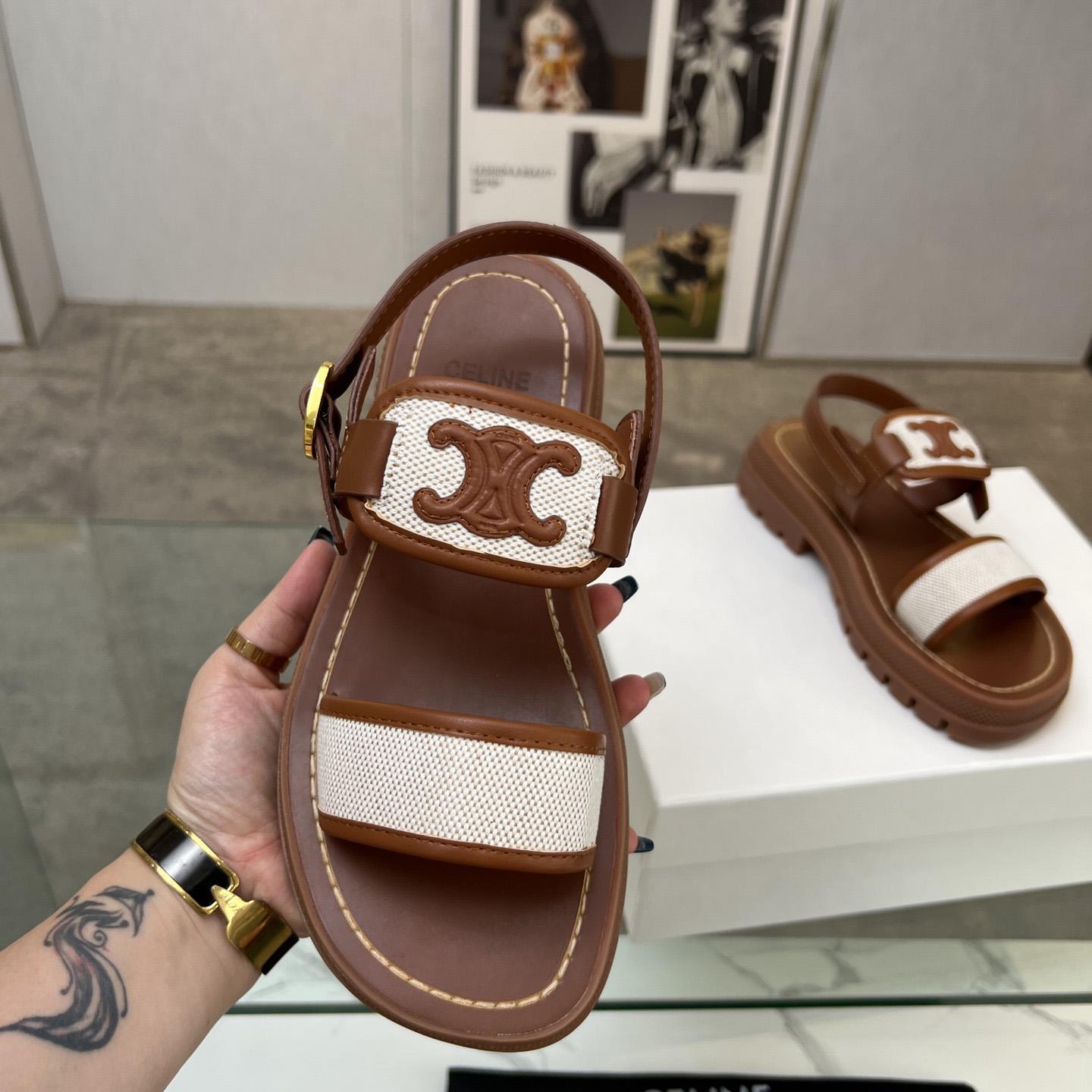 Celine Clea Triomphe Sandal In Calfskin - Vegetal Tanning & Canvas - DopestKickz