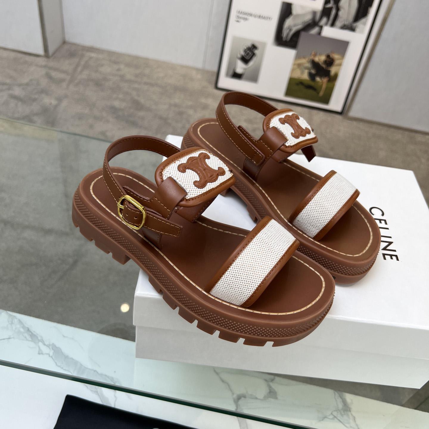 Celine Clea Triomphe Sandal In Calfskin - Vegetal Tanning & Canvas - DopestKickz