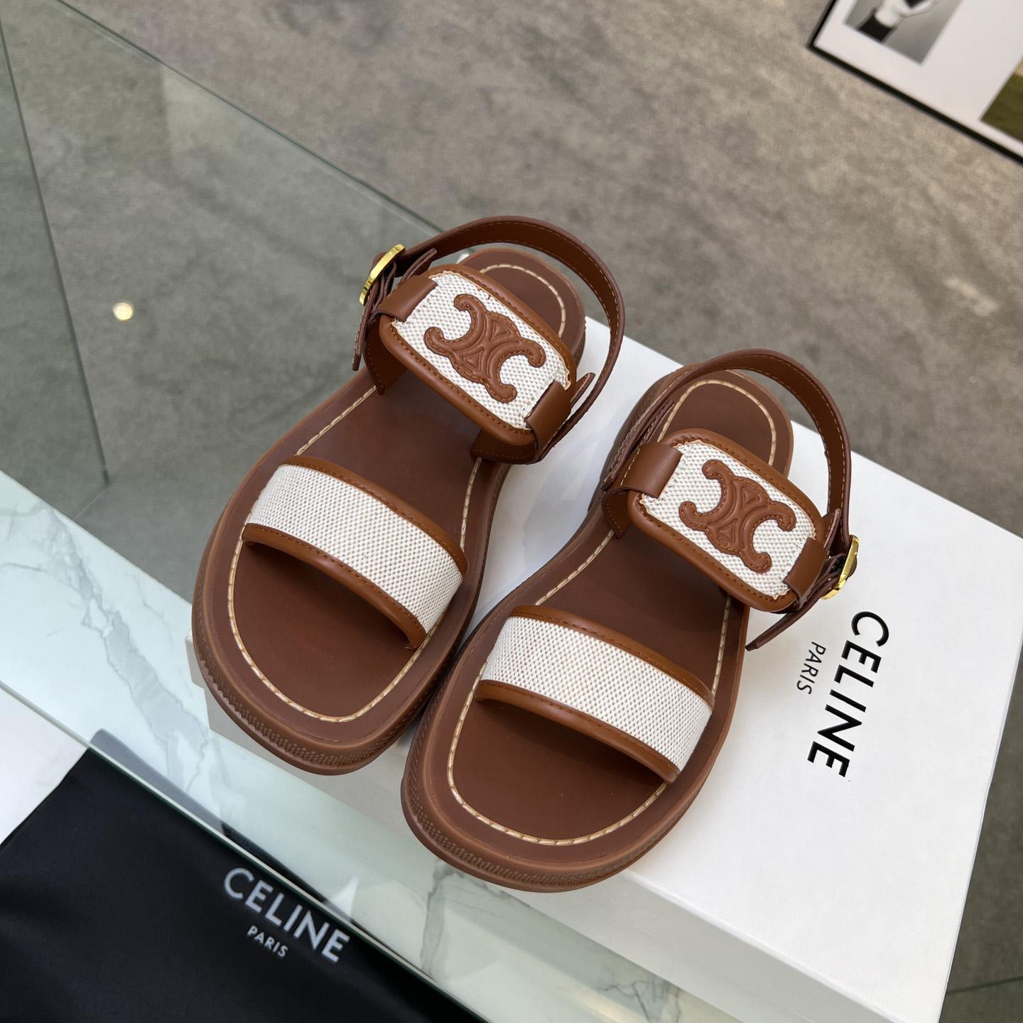 Celine Clea Triomphe Sandal In Calfskin - Vegetal Tanning & Canvas - DopestKickz