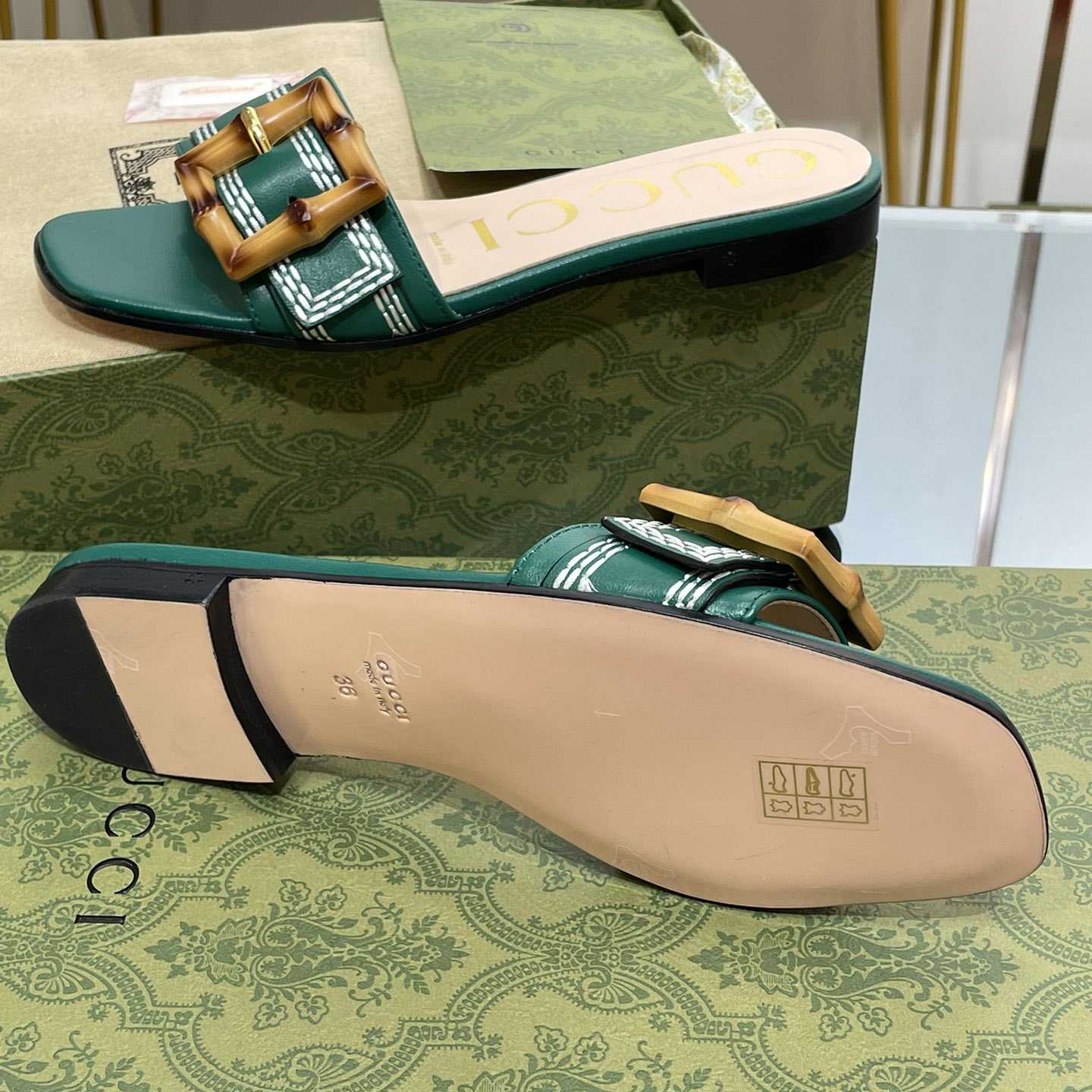 Gucci Women's Slide Sandal With Bamboo Buckle - DopestKickz