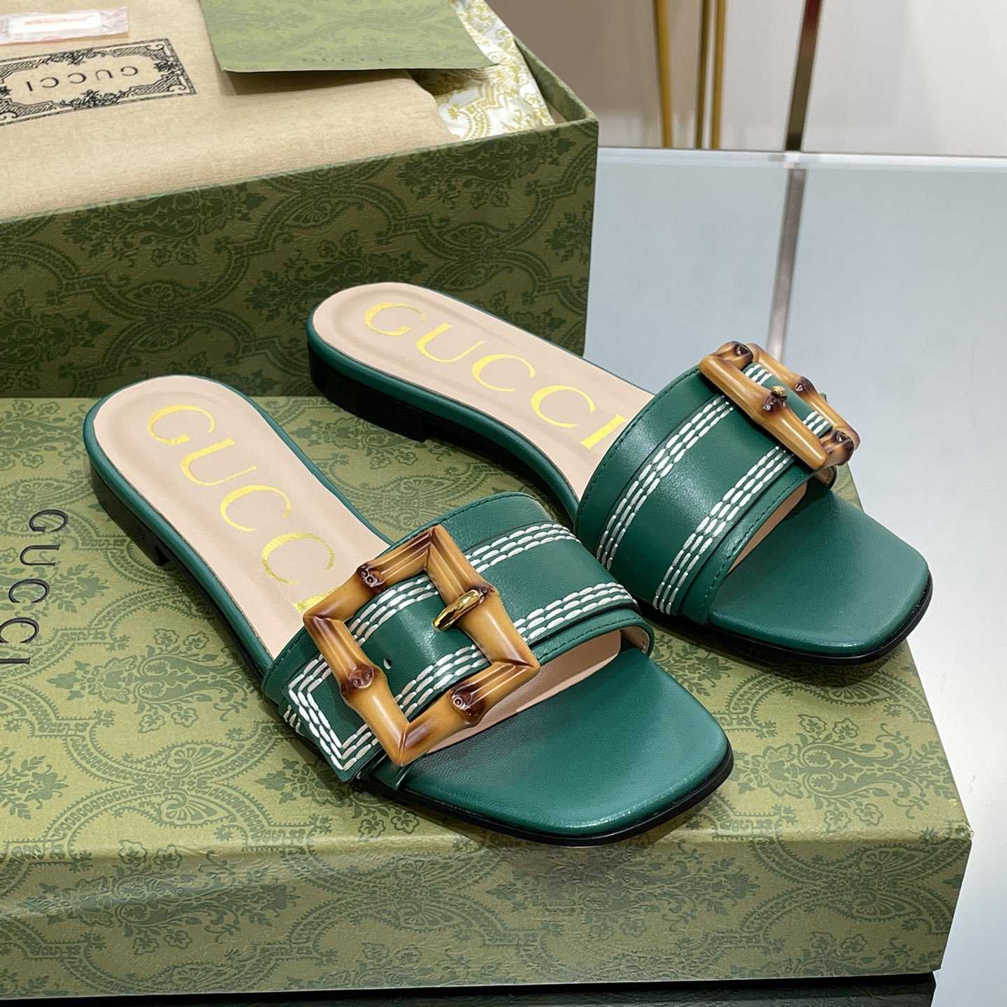 Gucci Women's Slide Sandal With Bamboo Buckle - DopestKickz