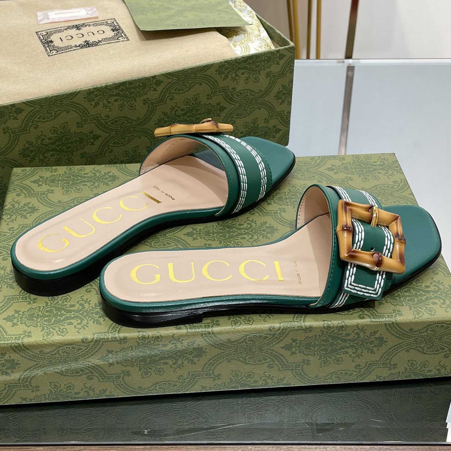 Gucci Women's Slide Sandal With Bamboo Buckle - DopestKickz