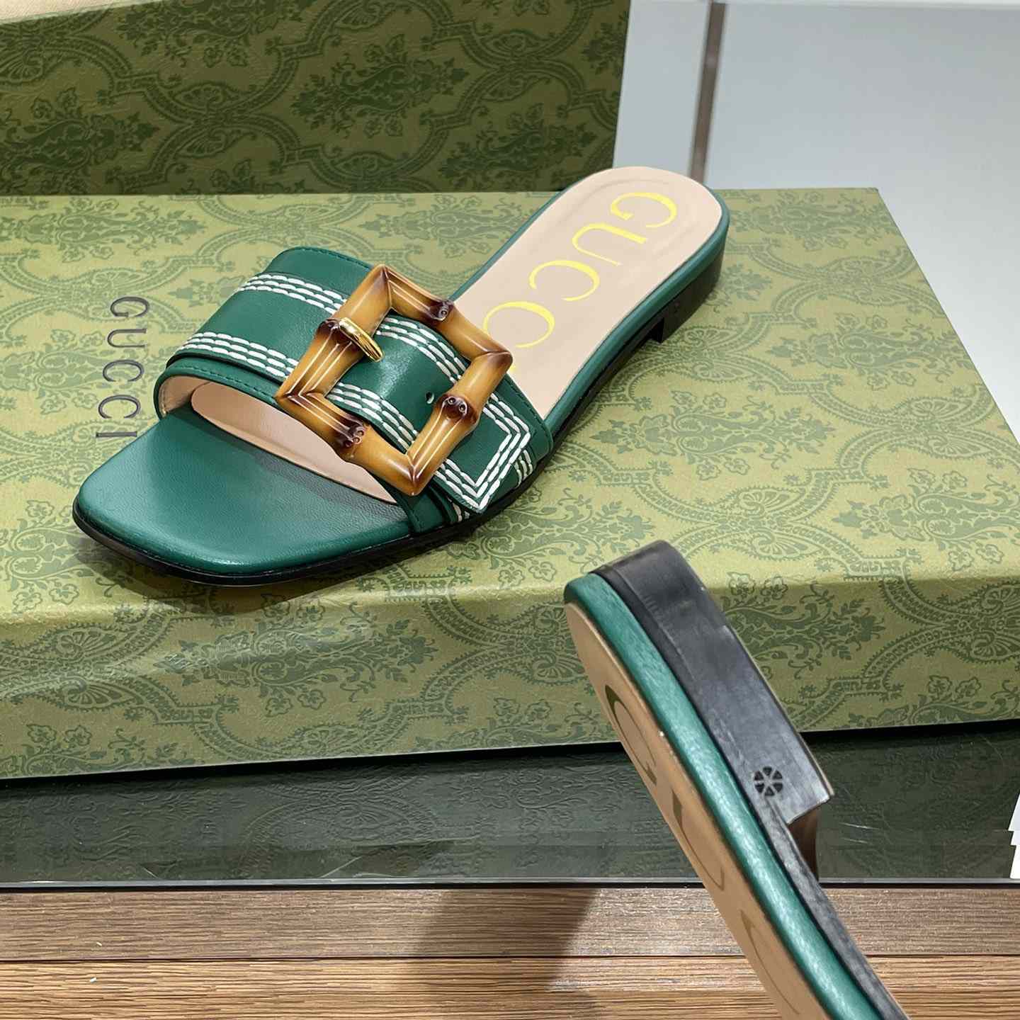Gucci Women's Slide Sandal With Bamboo Buckle - DopestKickz