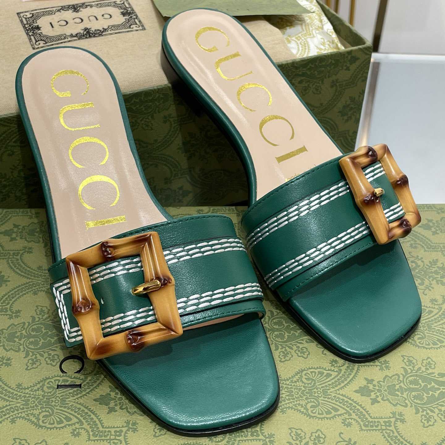 Gucci Women's Slide Sandal With Bamboo Buckle - DopestKickz