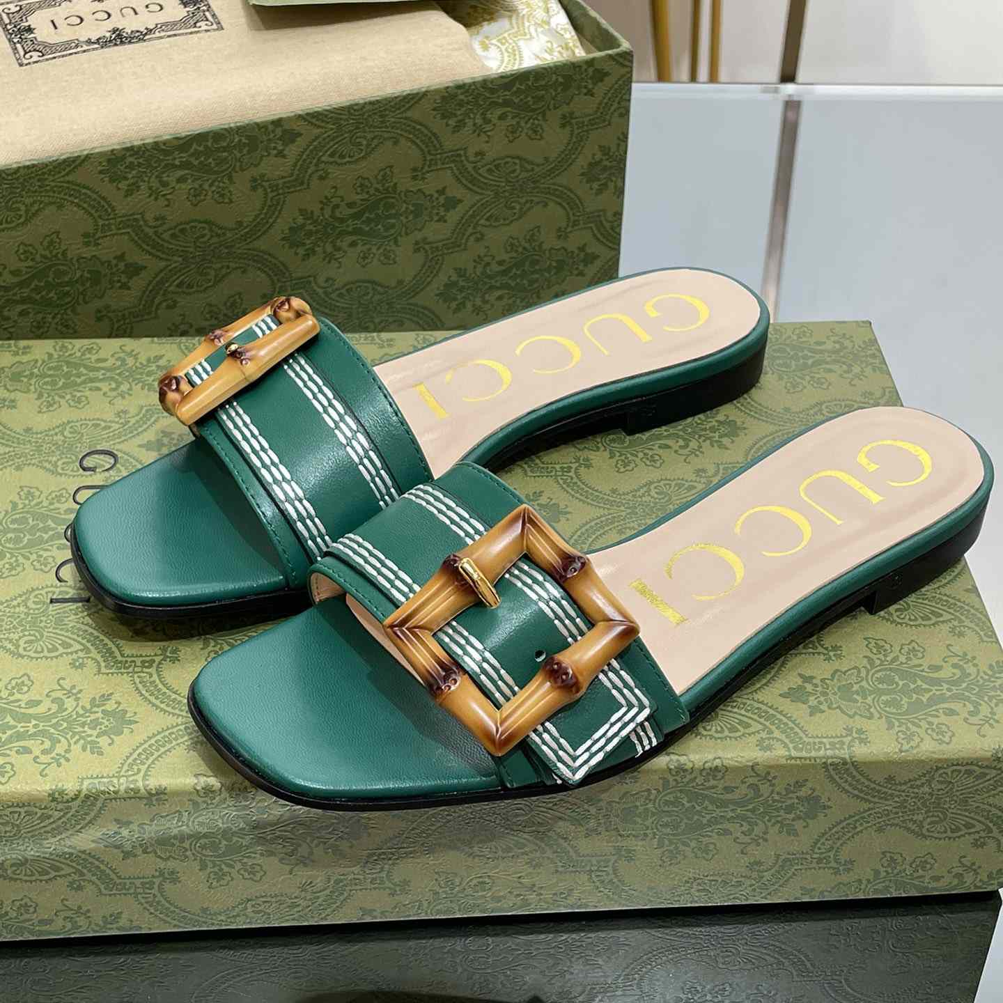 Gucci Women's Slide Sandal With Bamboo Buckle - DopestKickz