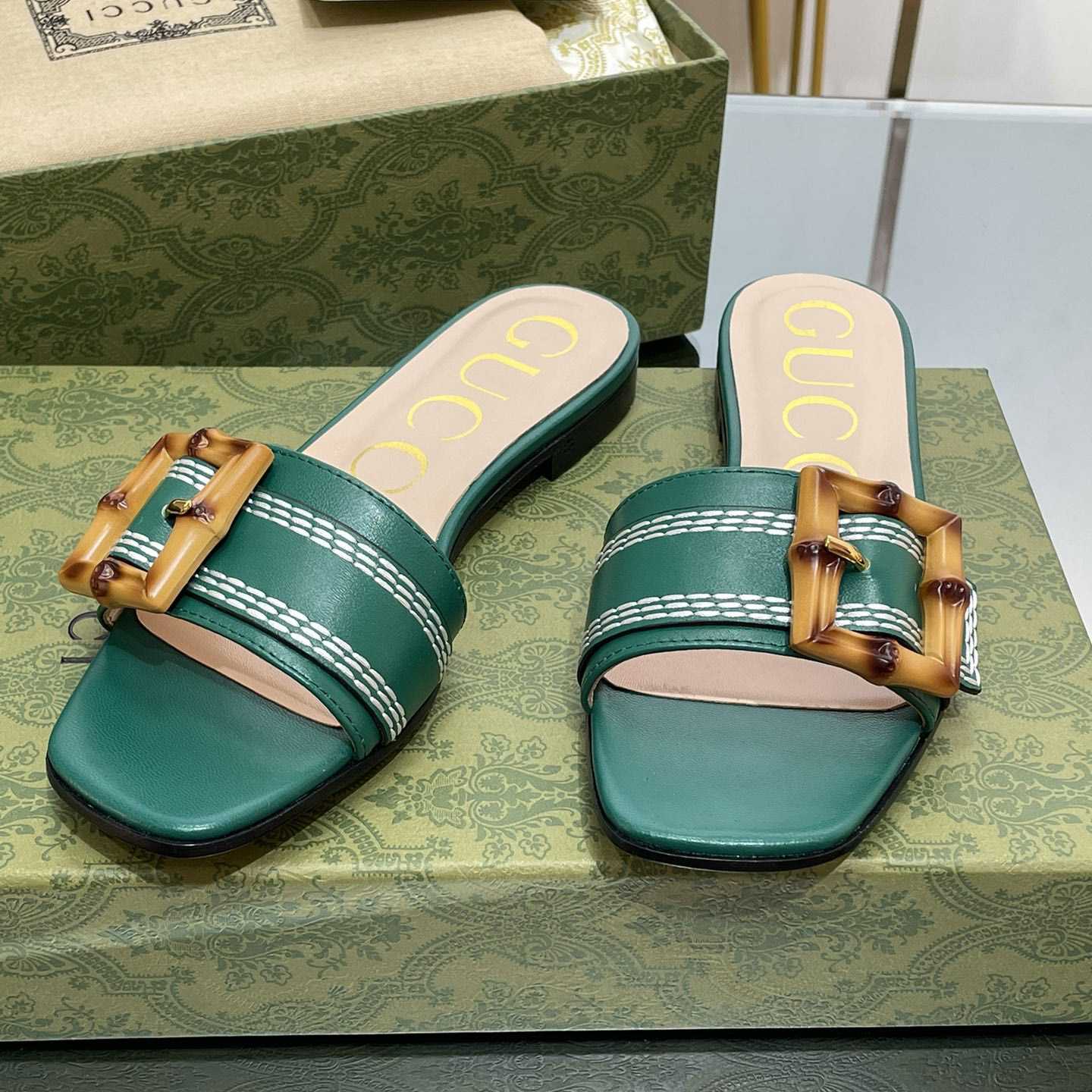 Gucci Women's Slide Sandal With Bamboo Buckle - DopestKickz