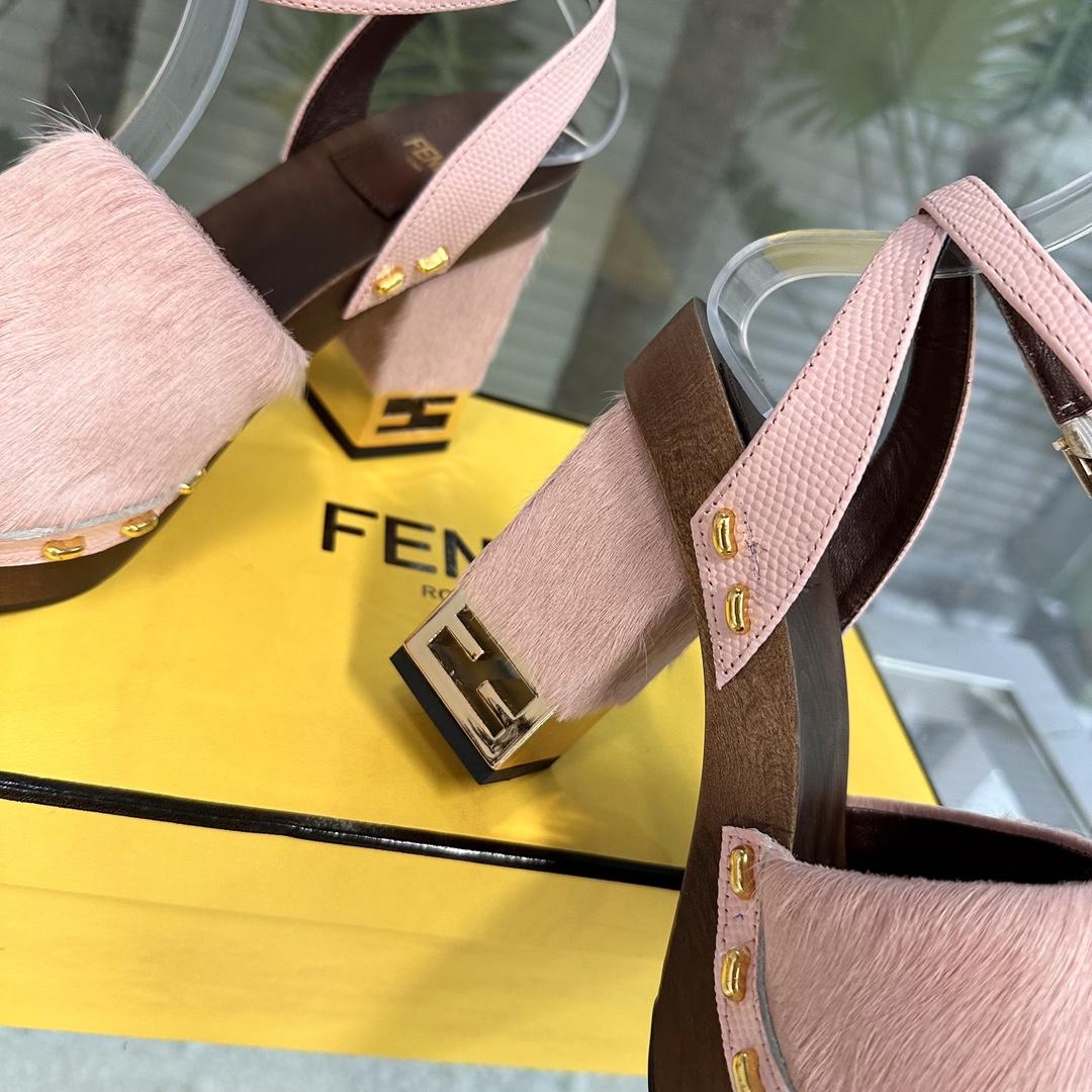 Fendi Baguette Show Pink pony Hair High-heeled Clogs - DopestKickz
