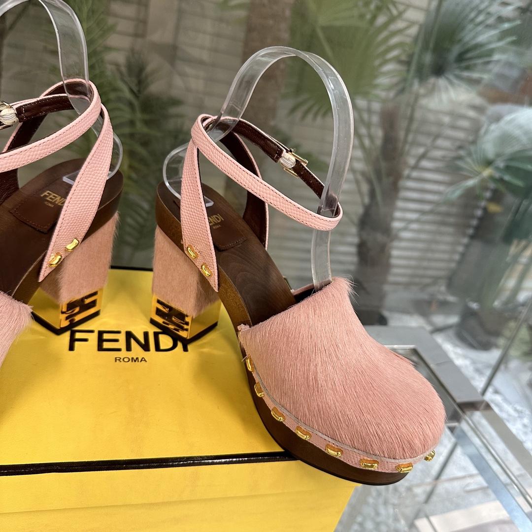 Fendi Baguette Show Pink pony Hair High-heeled Clogs - DopestKickz