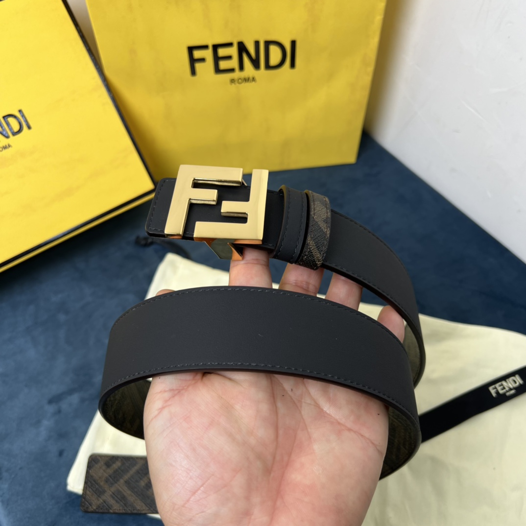 Fendi Reversible Black Leather Belt  - DopestKickz