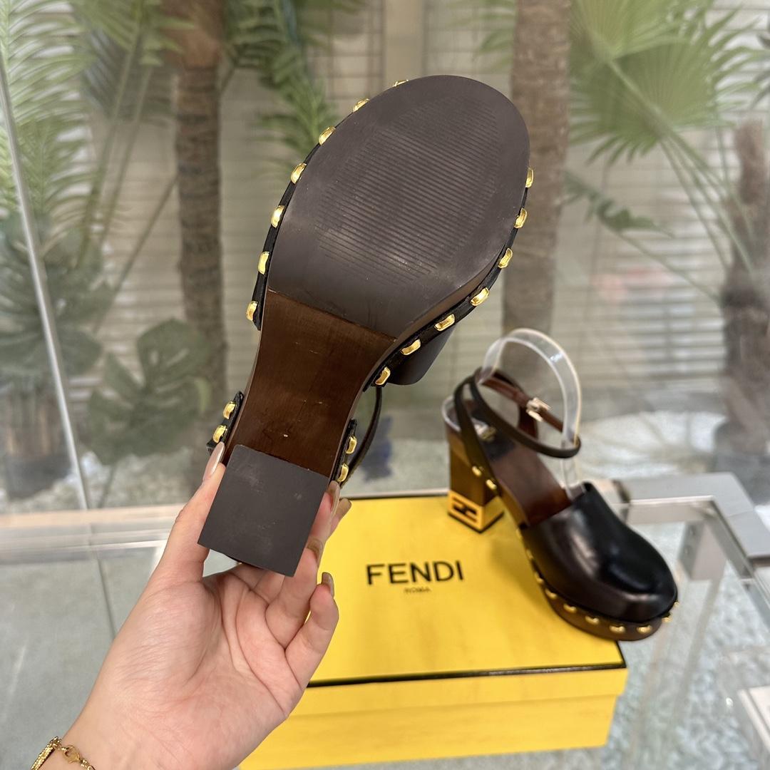 Fendi Baguette Show Black Leather High-heeled Clogs - DopestKickz