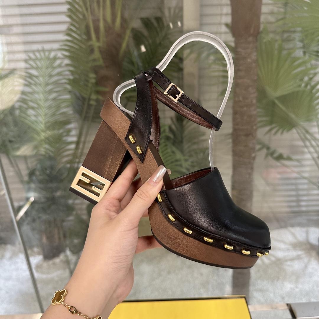 Fendi Baguette Show Black Leather High-heeled Clogs - DopestKickz
