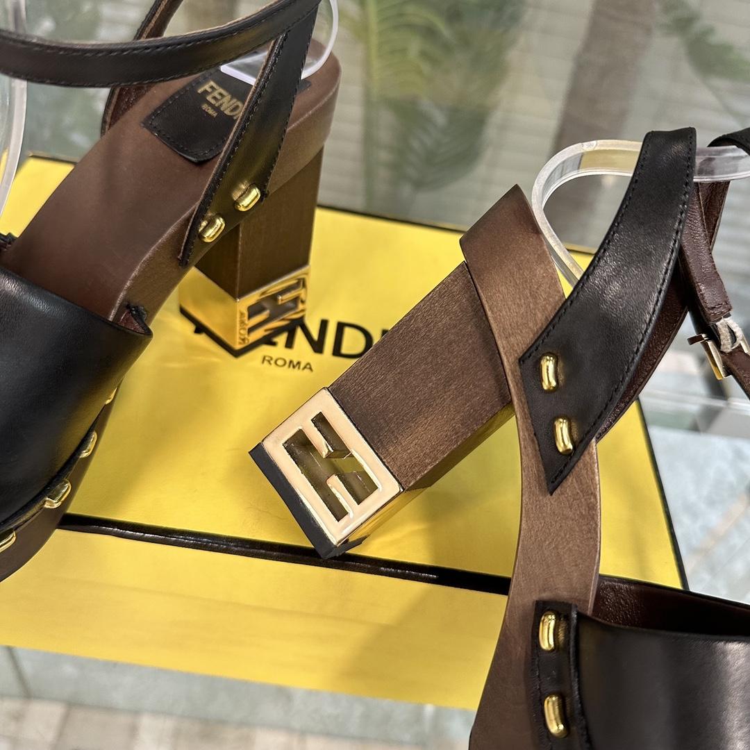 Fendi Baguette Show Black Leather High-heeled Clogs - DopestKickz