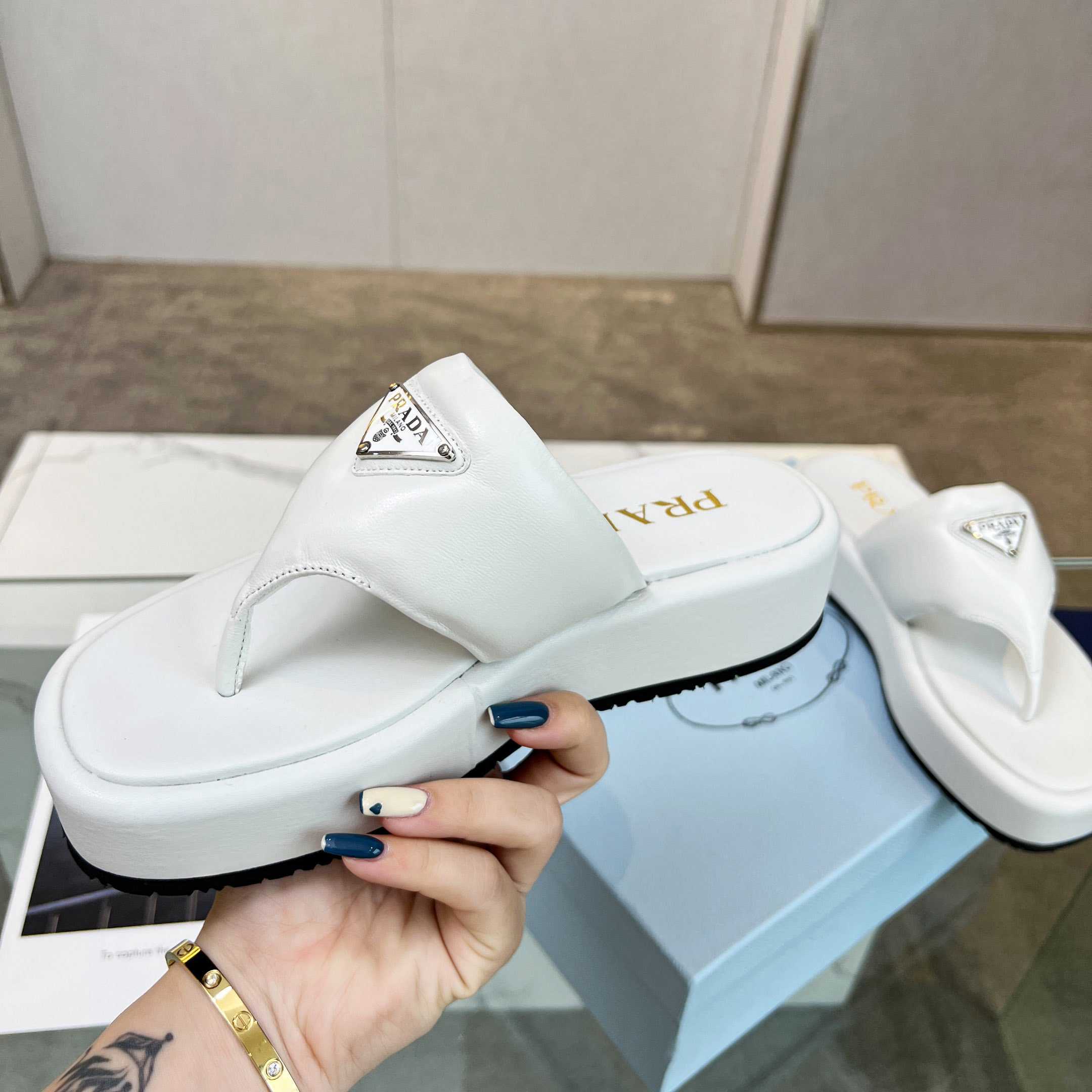 Prada Soft Padded Nappa Leather Thong Wedge Sandals - DopestKickz