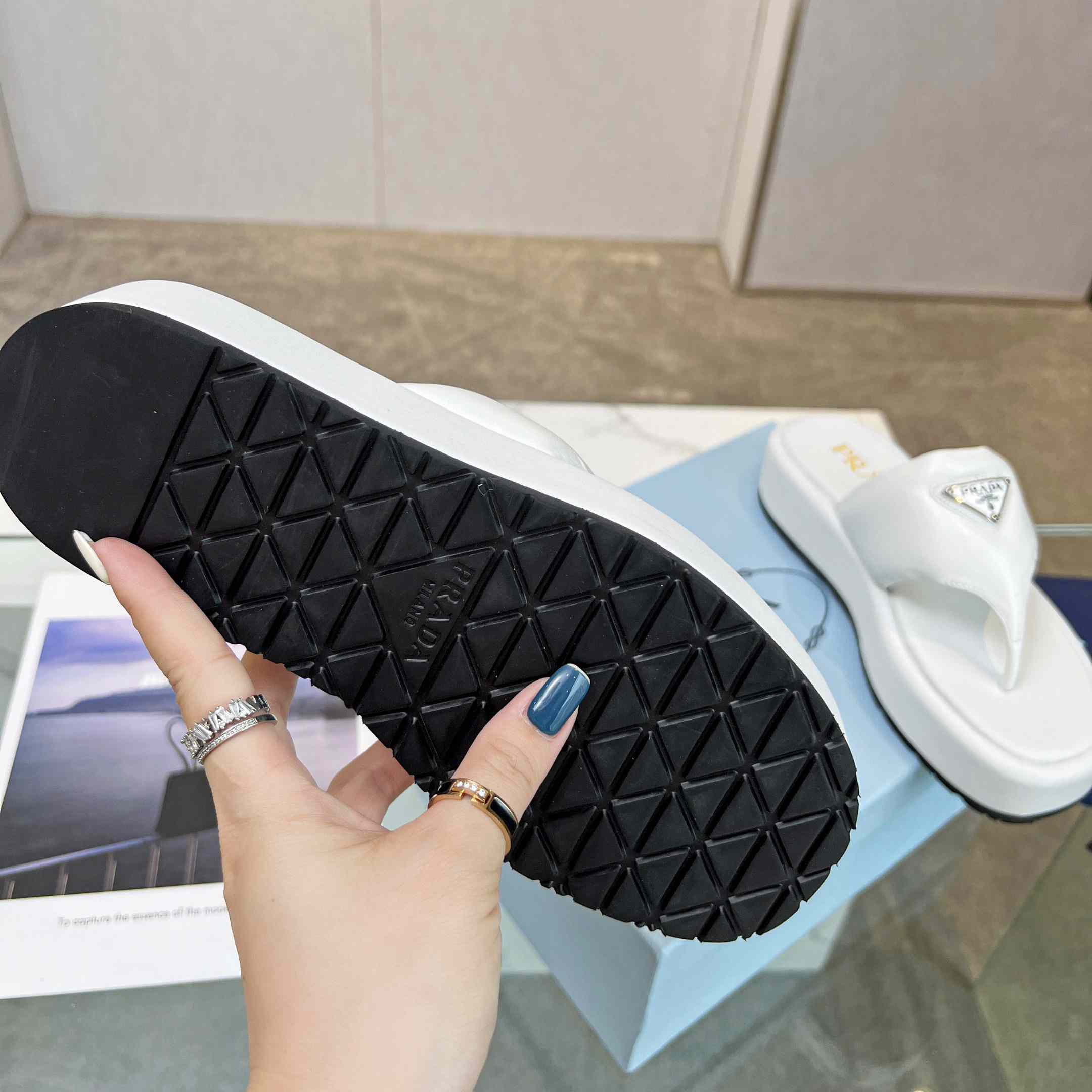 Prada Soft Padded Nappa Leather Thong Wedge Sandals - DopestKickz