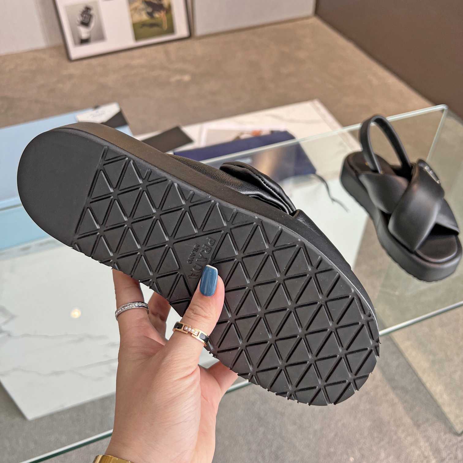 Prada Soft Padded Nappa Leather Wedge Sandals - DopestKickz