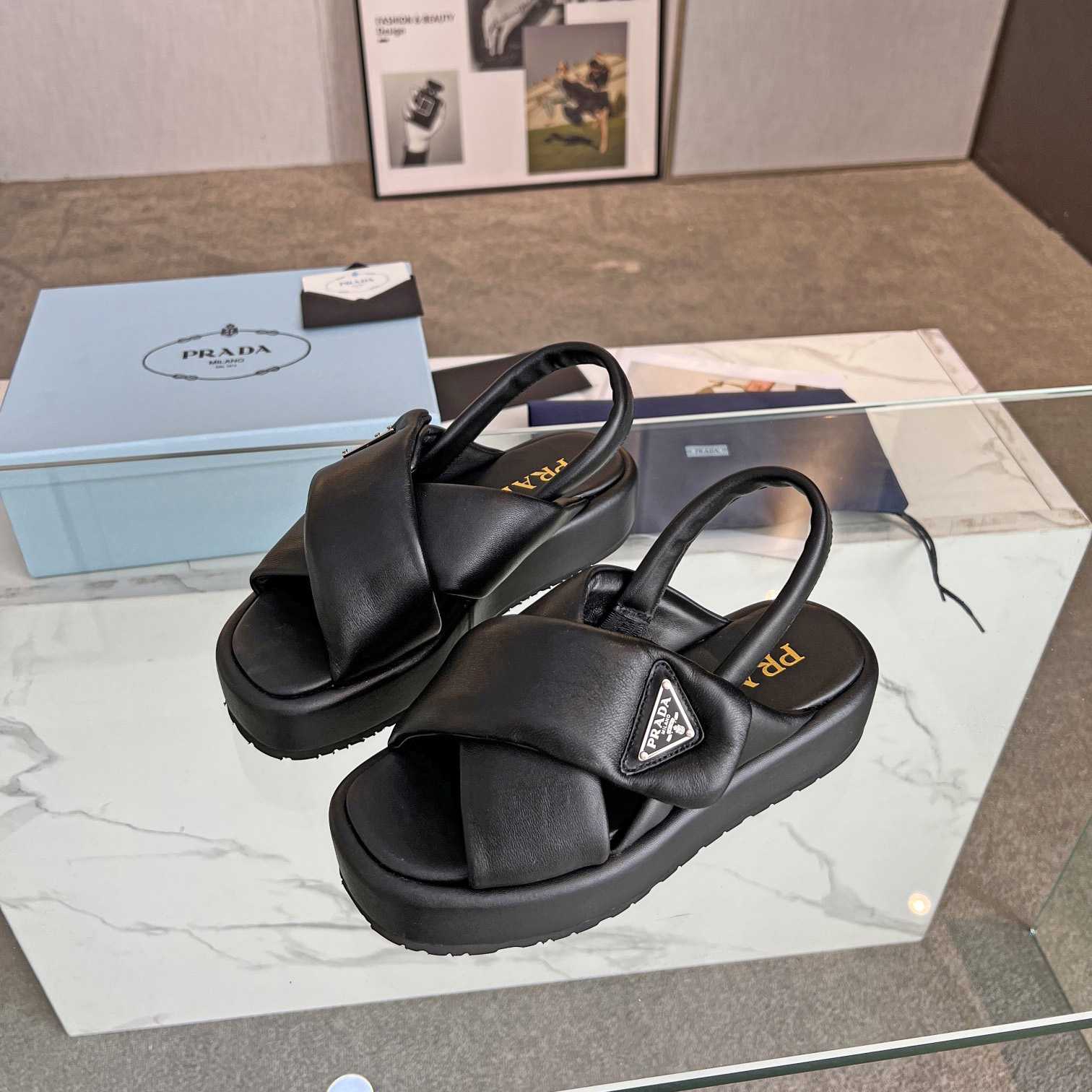Prada Soft Padded Nappa Leather Wedge Sandals - DopestKickz