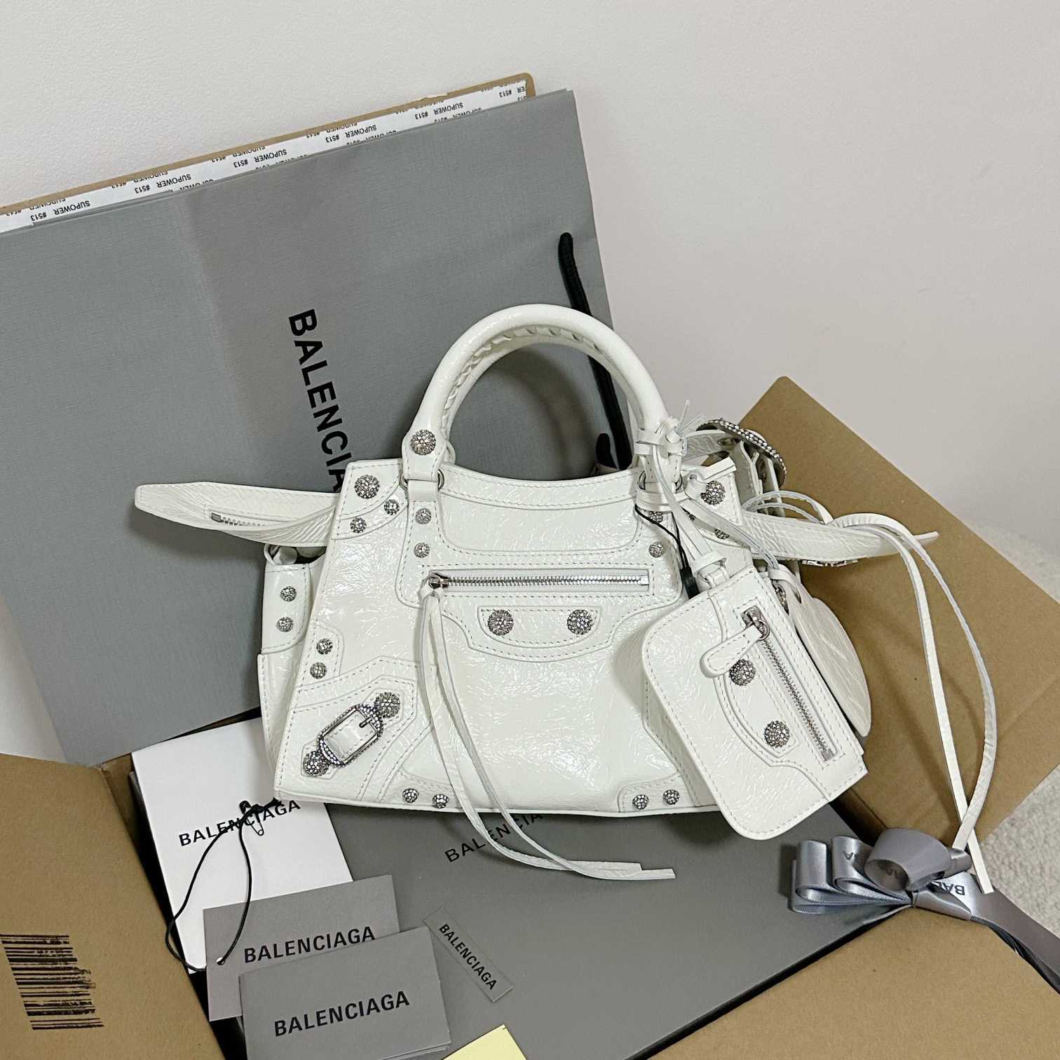 Balenciaga Women's Neo Cagole XS White Cross Body Bag(26×17.8×11.4cm) - DopestKickz