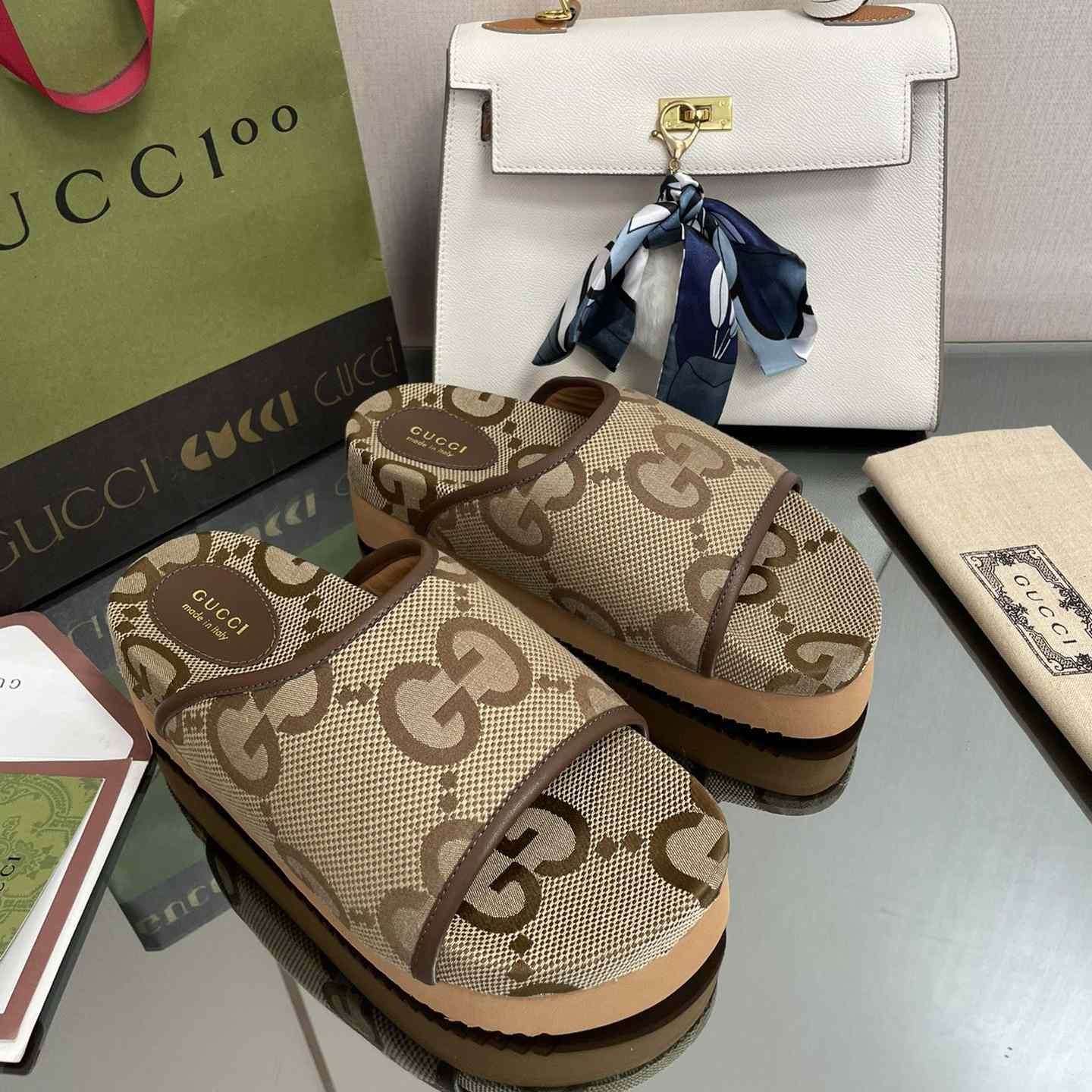 Gucci Women's Jumbo GG Platform Slide - DopestKickz