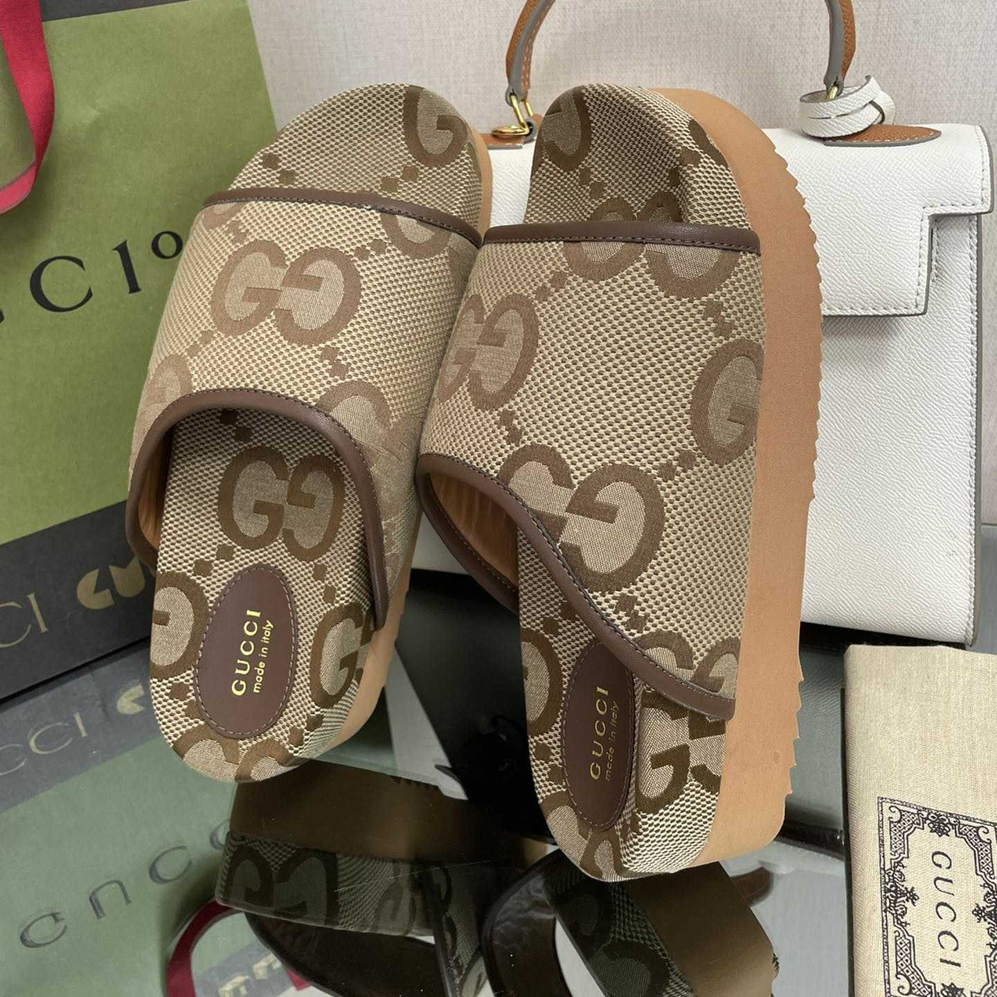 Gucci Women's Jumbo GG Platform Slide - DopestKickz