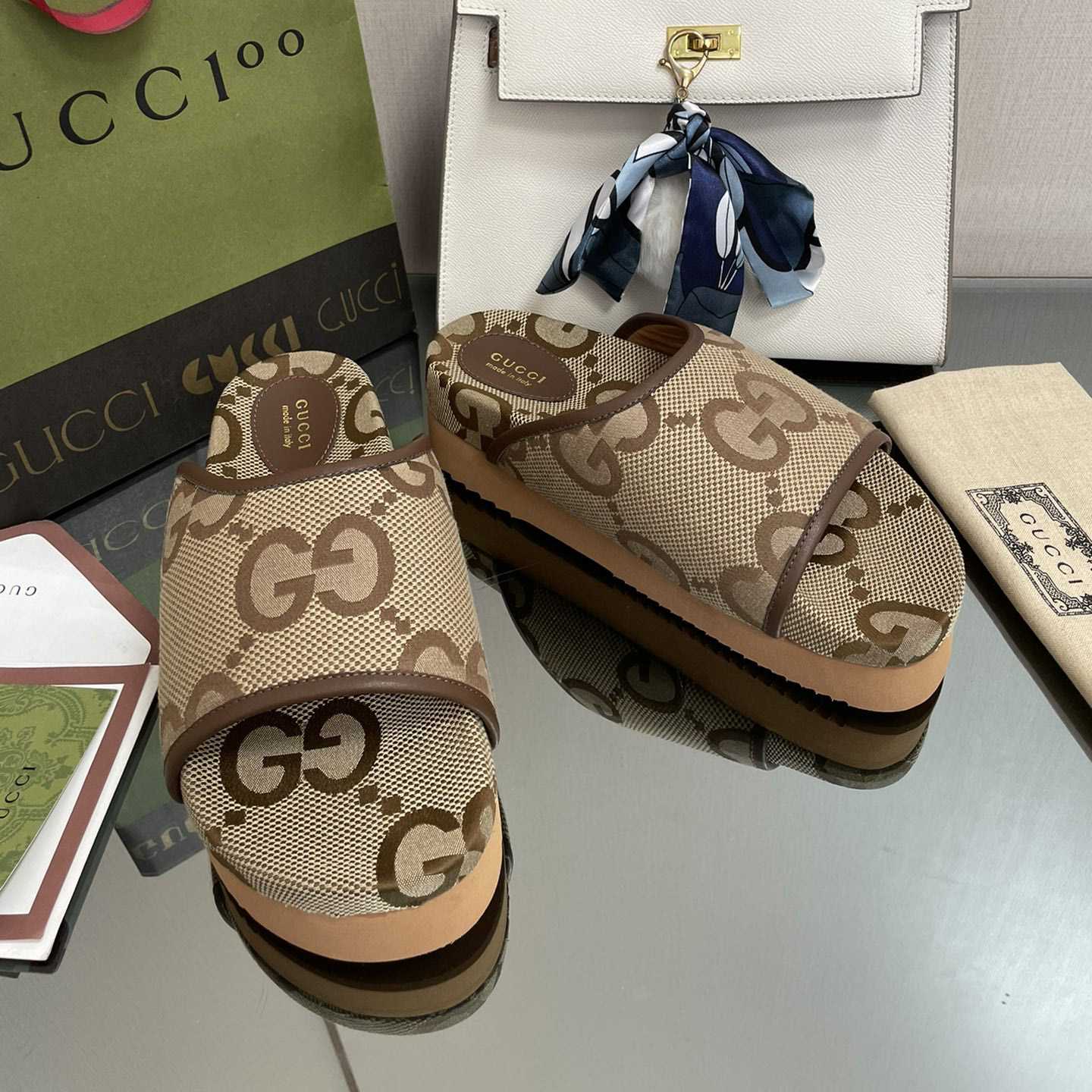 Gucci Women's Jumbo GG Platform Slide - DopestKickz