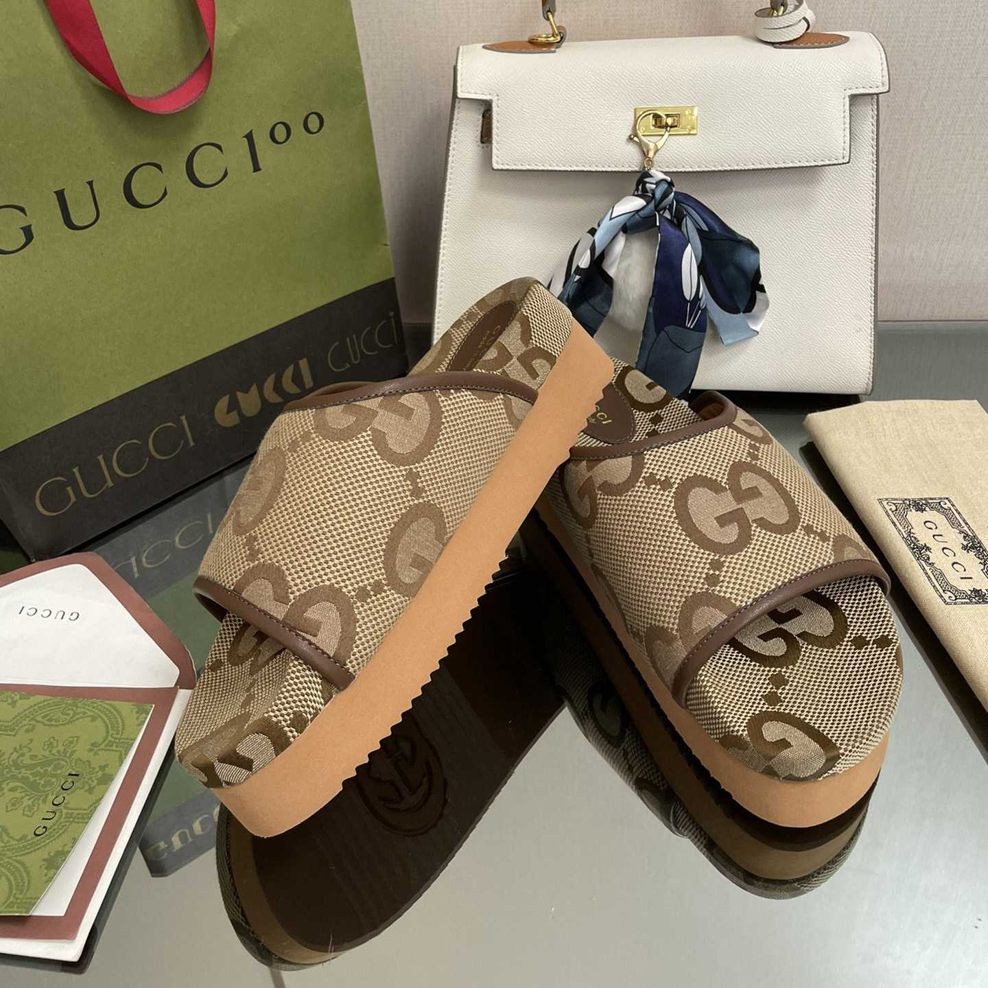 Gucci Women's Jumbo GG Platform Slide - DopestKickz