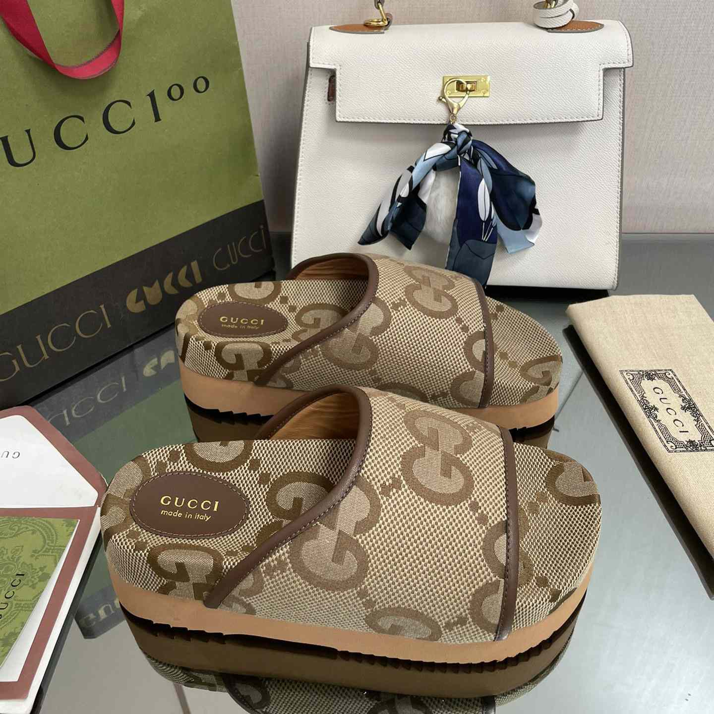 Gucci Women's Jumbo GG Platform Slide - DopestKickz