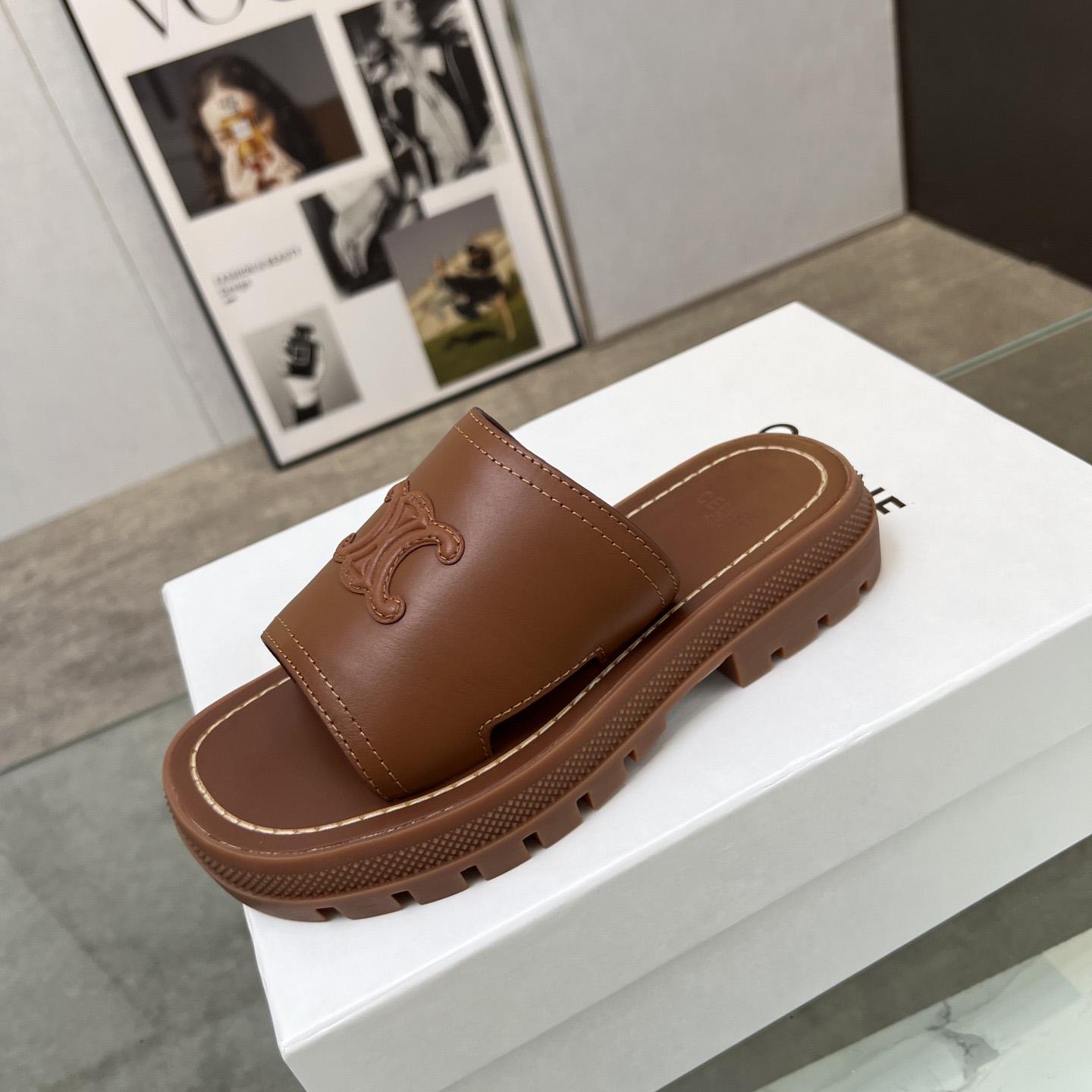 Celine Clea Triomphe Slide In Vegetable - Tanned Calfskin - DopestKickz