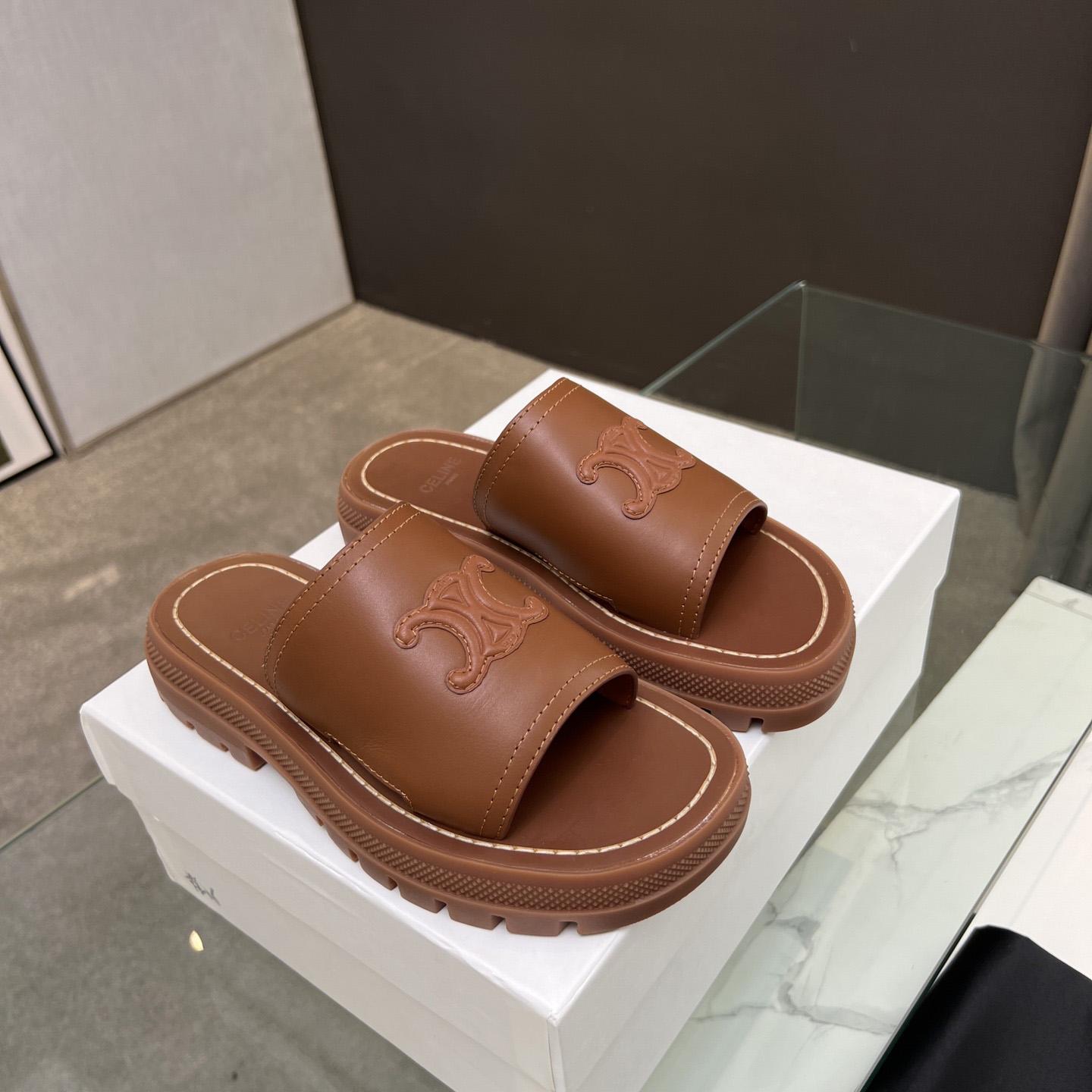 Celine Clea Triomphe Slide In Vegetable - Tanned Calfskin - DopestKickz