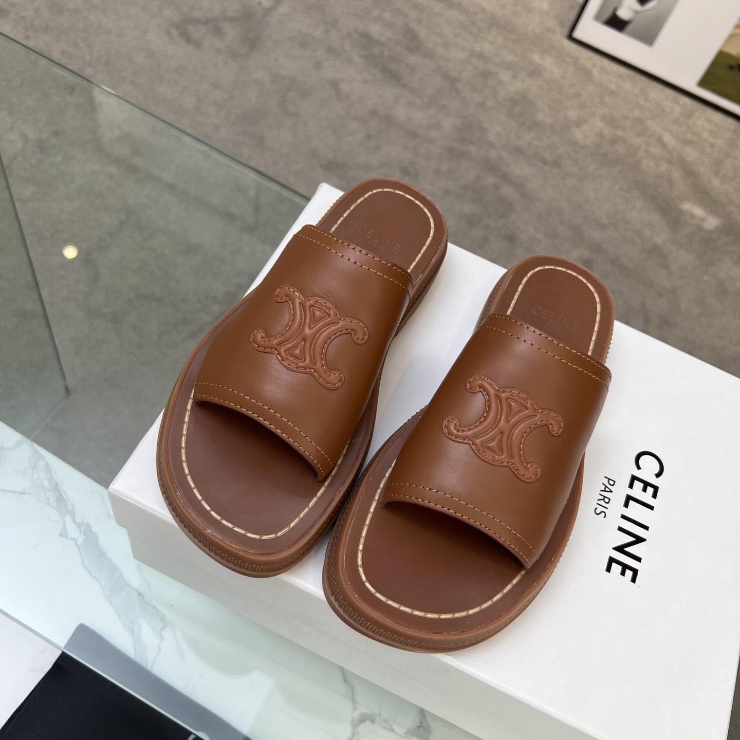 Celine Clea Triomphe Slide In Vegetable - Tanned Calfskin - DopestKickz