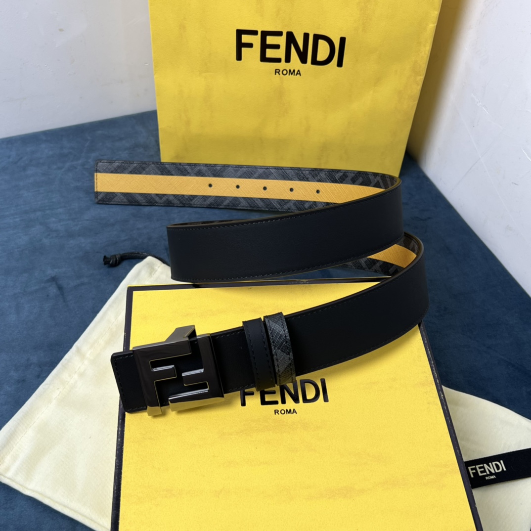 Fendi Reversible Black Leather Belt  - DopestKickz
