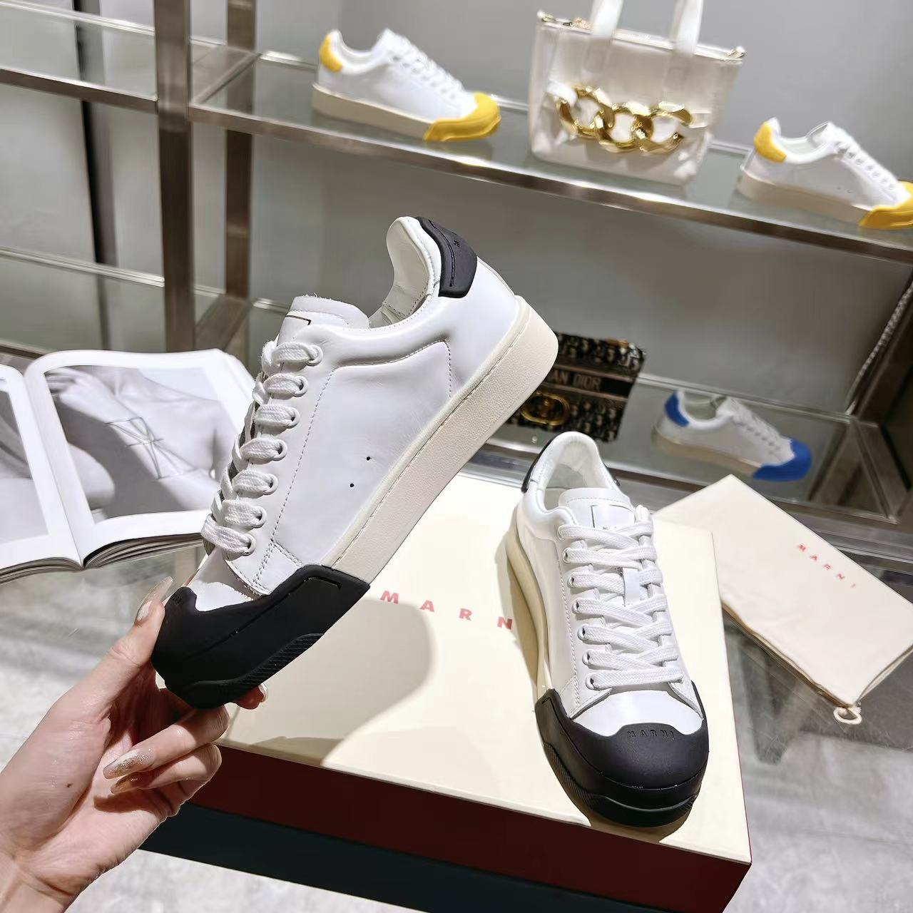 Marni Dada Bumper Sneaker In White And Black Leather - DopestKickz