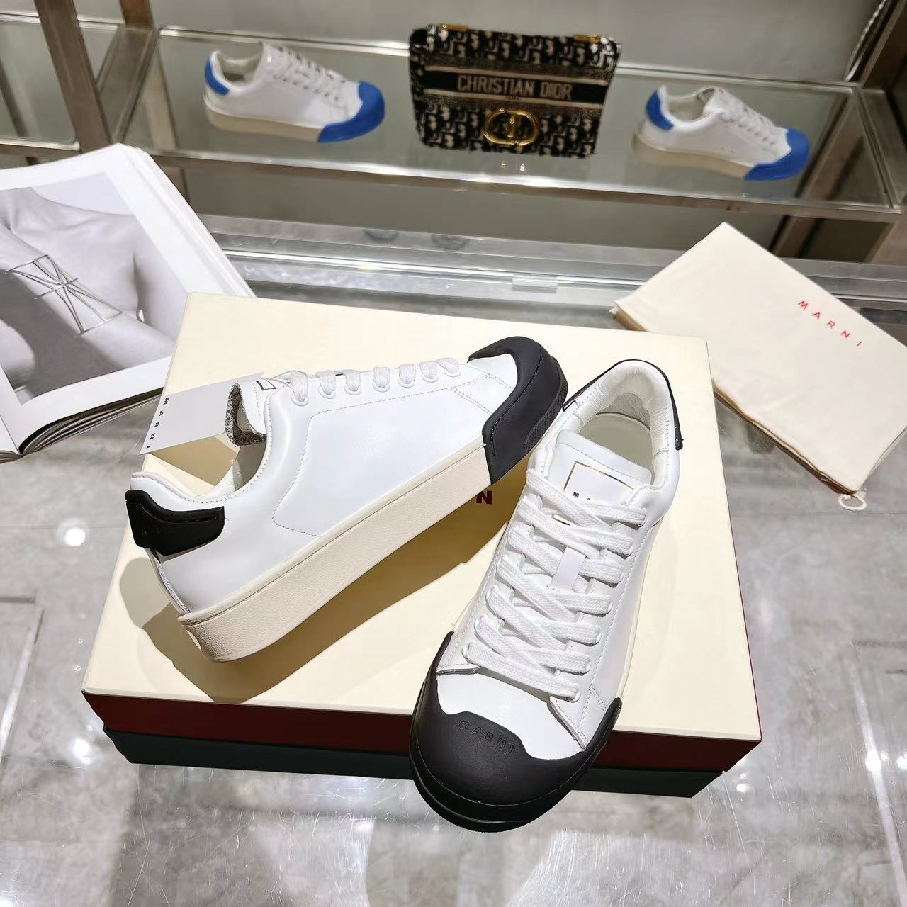 Marni Dada Bumper Sneaker In White And Black Leather - DopestKickz
