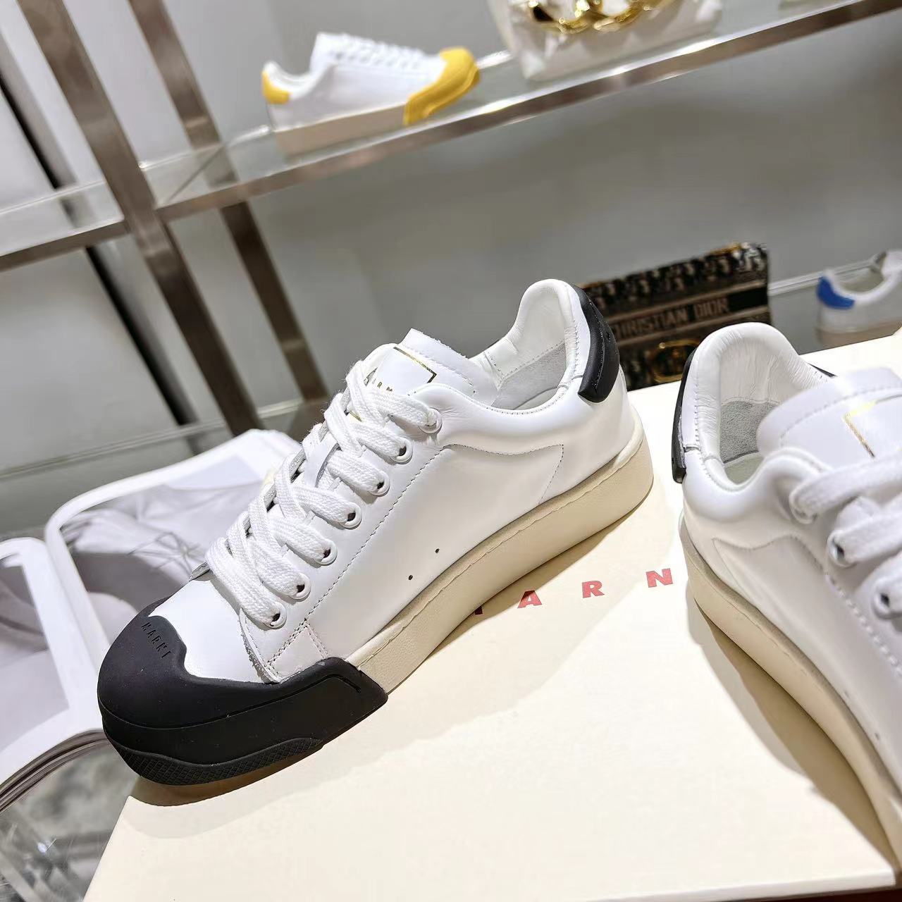 Marni Dada Bumper Sneaker In White And Black Leather - DopestKickz