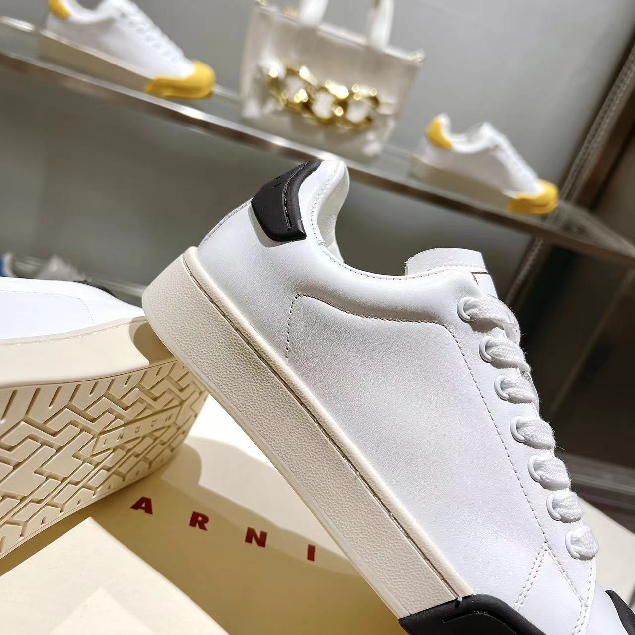 Marni Dada Bumper Sneaker In White And Black Leather - DopestKickz