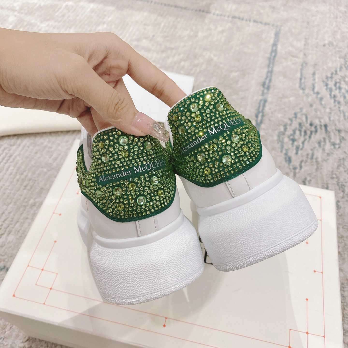 Alexander Mqueen Oversized Sneaker in White/Acid Green - DopestKickz