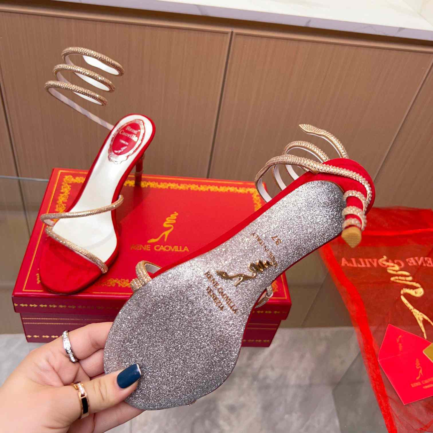 Rene Caovilla Cleo Crystal-Embellished Wrap Sandals - DopestKickz