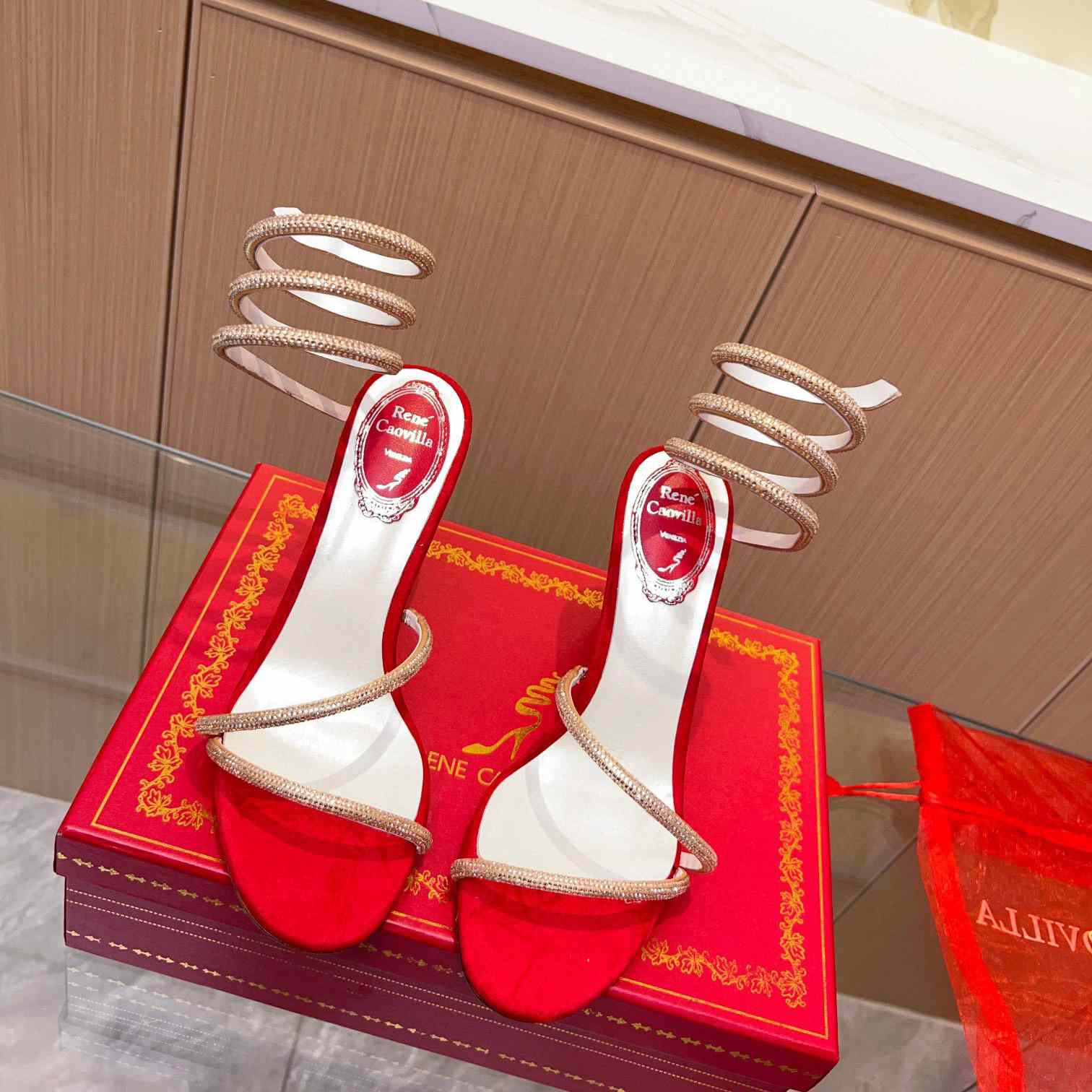 Rene Caovilla Cleo Crystal-Embellished Wrap Sandals - DopestKickz