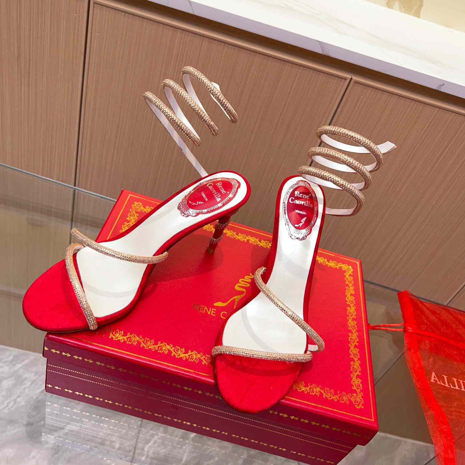 Rene Caovilla Cleo Crystal-Embellished Wrap Sandals - DopestKickz