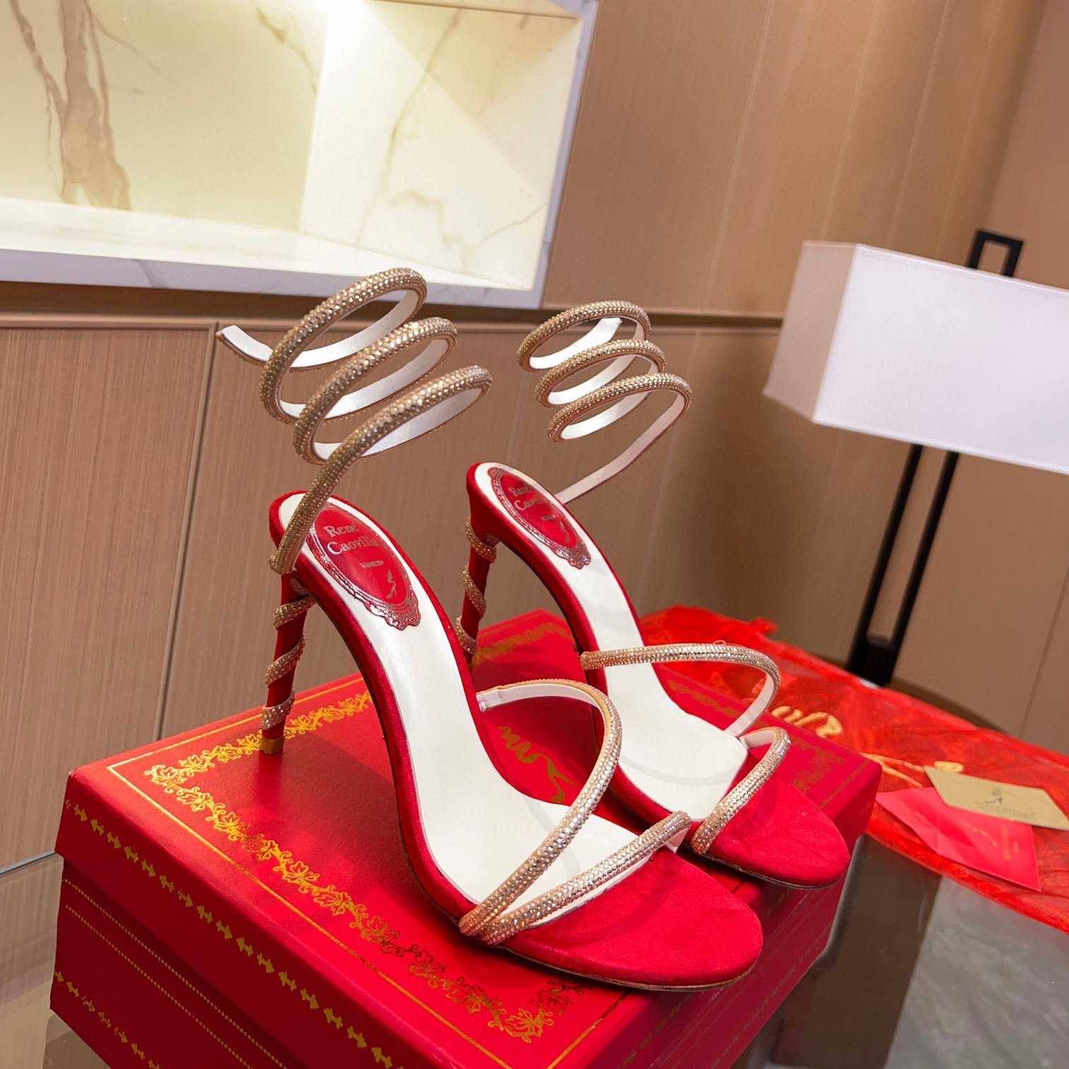 Rene Caovilla Cleo Crystal-Embellished Wrap Sandals - DopestKickz