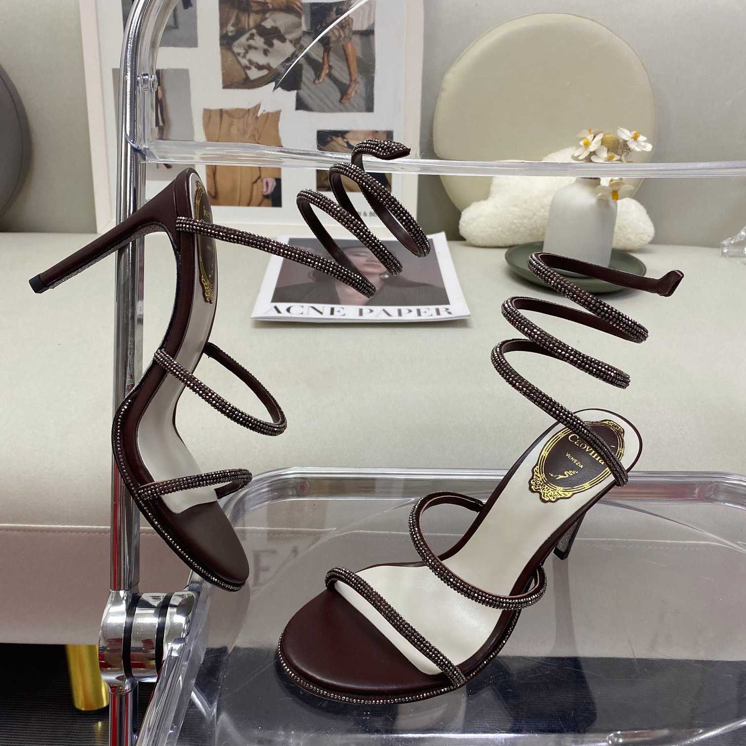 Rene Caovilla Cleo Crystal Coffee Sandal - DopestKickz