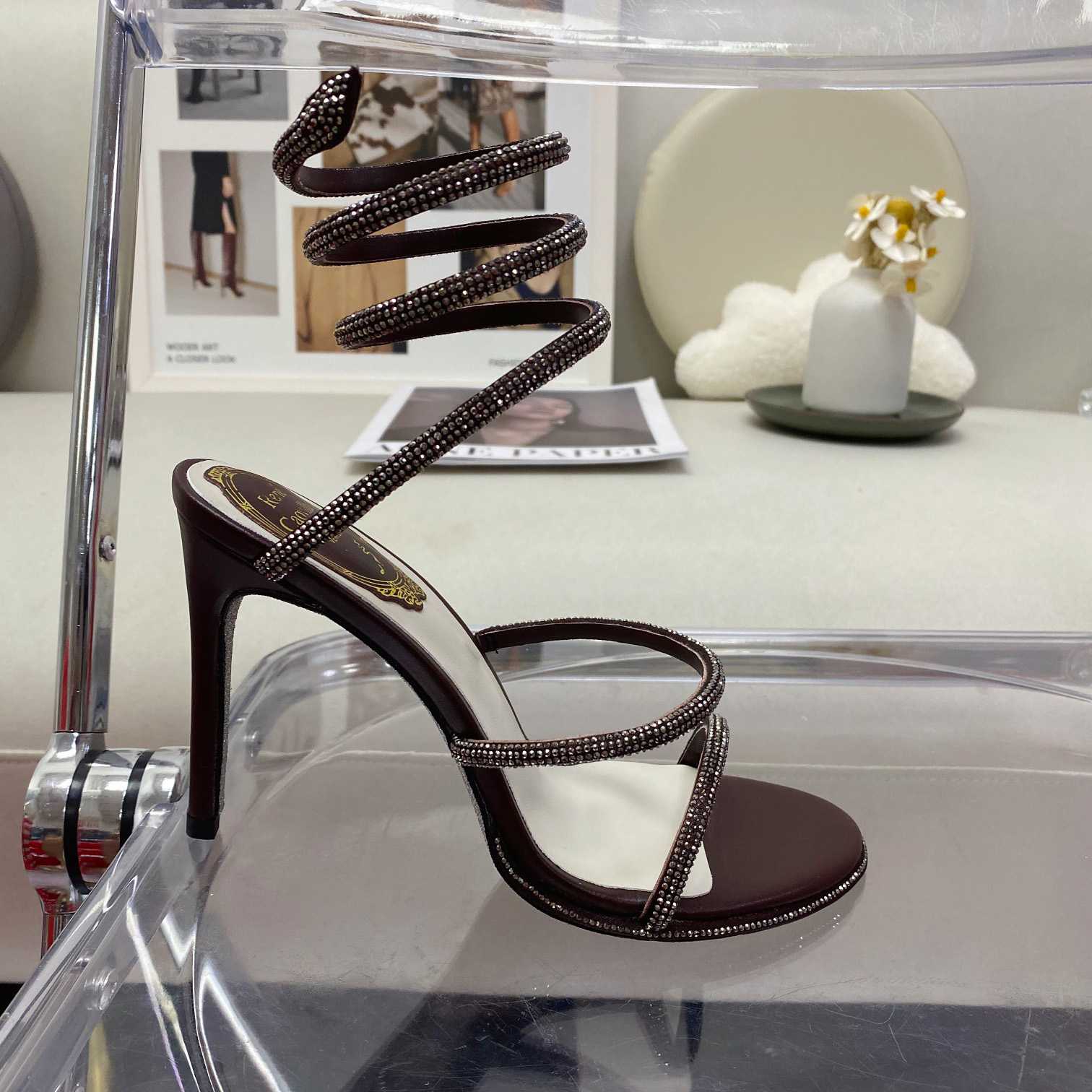 Rene Caovilla Cleo Crystal Coffee Sandal - DopestKickz