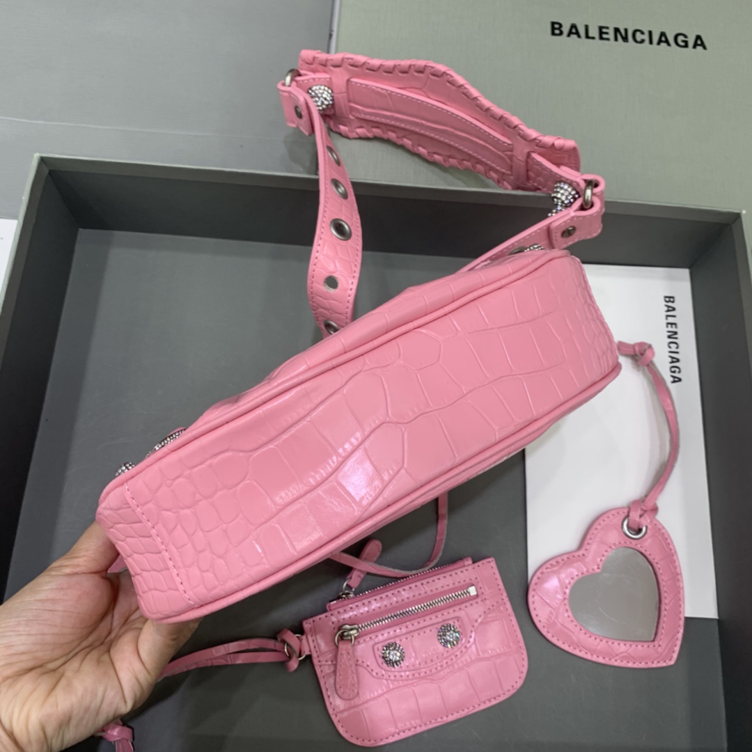 Balenciaga Le Cagole Small Shoulder Bag Crocodile Embossed In Pink - DopestKickz