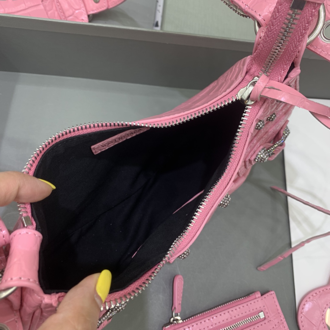 Balenciaga Le Cagole Small Shoulder Bag Crocodile Embossed In Pink - DopestKickz