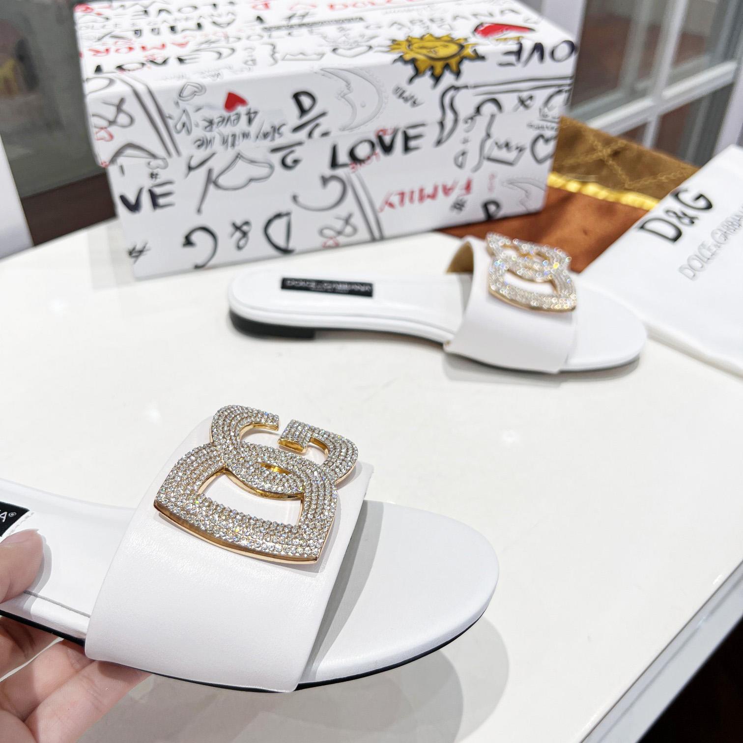 Dolce & Gabbana Calfskin Slides With DG Logo - DopestKickz