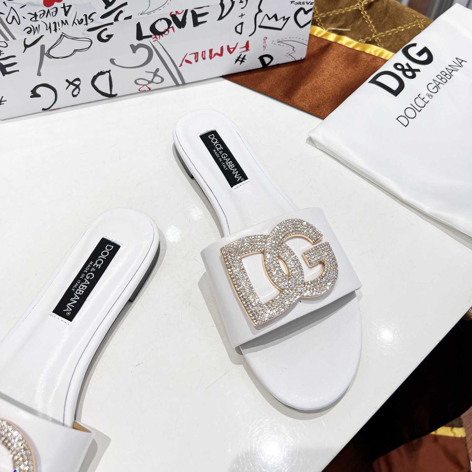 Dolce & Gabbana Calfskin Slides With DG Logo - DopestKickz