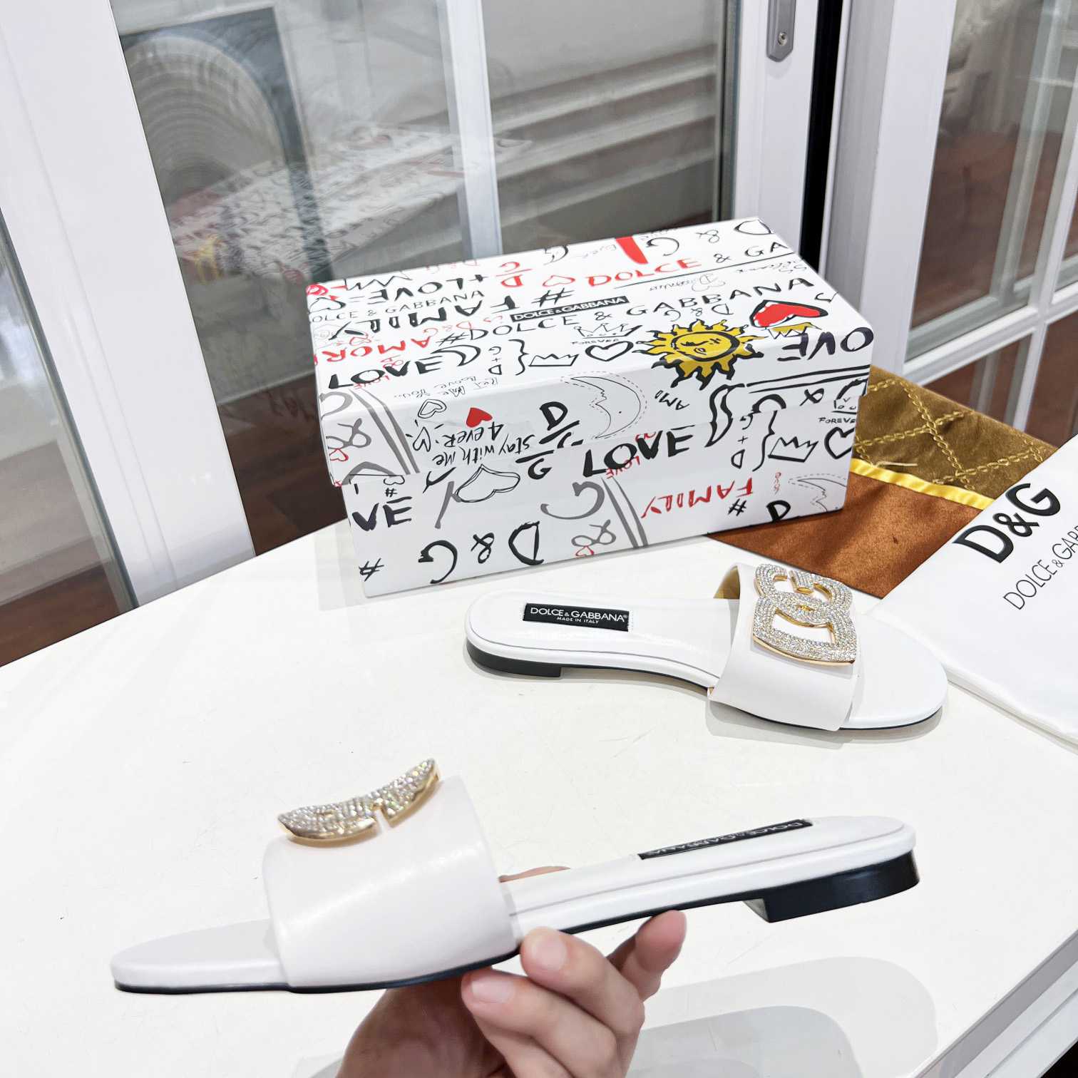 Dolce & Gabbana Calfskin Slides With DG Logo - DopestKickz